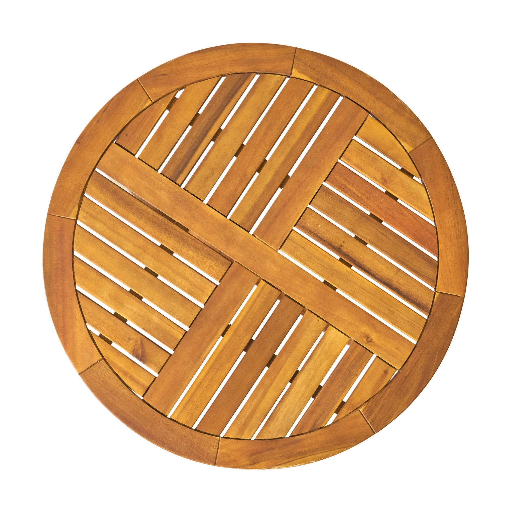 Outdoor Circular Wood Bistro Table With Curved Legs And Slat Panel Table Top - Teak - Image 9