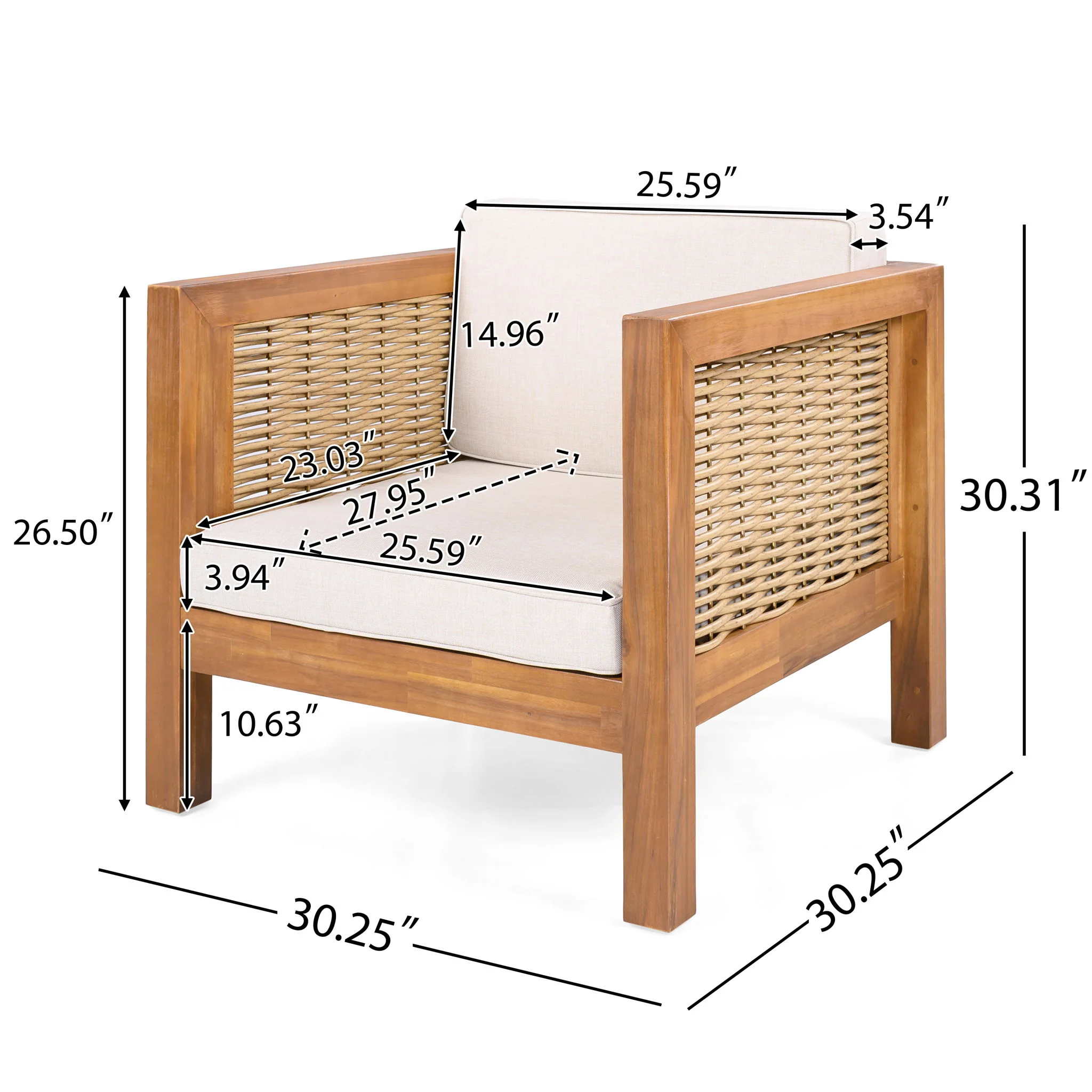 Outdoor Club Chair With Rope Arm And Cushions - Beige / Teak - Image 5