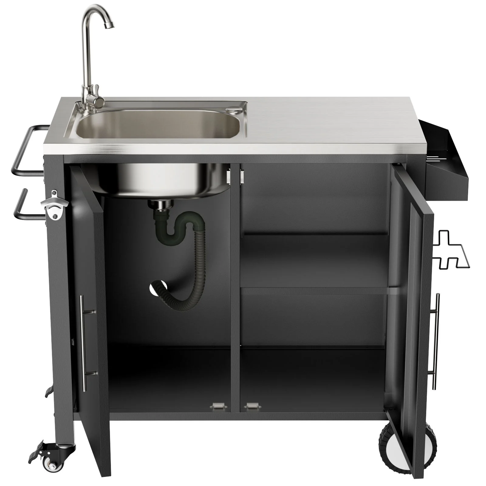 Outdoor Grill Cart With 304 Stainless Steel Sink And Cabinet - Black / Silver - Image 9