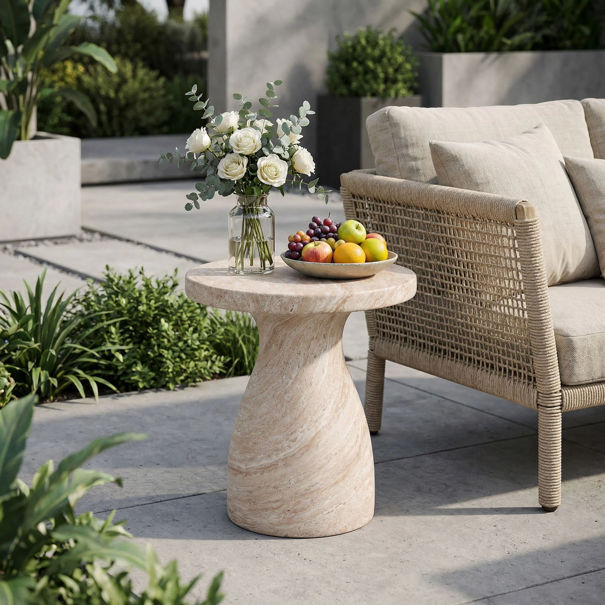 Outdoor / Indoor Travertine Side Table Lightweight - Image 2