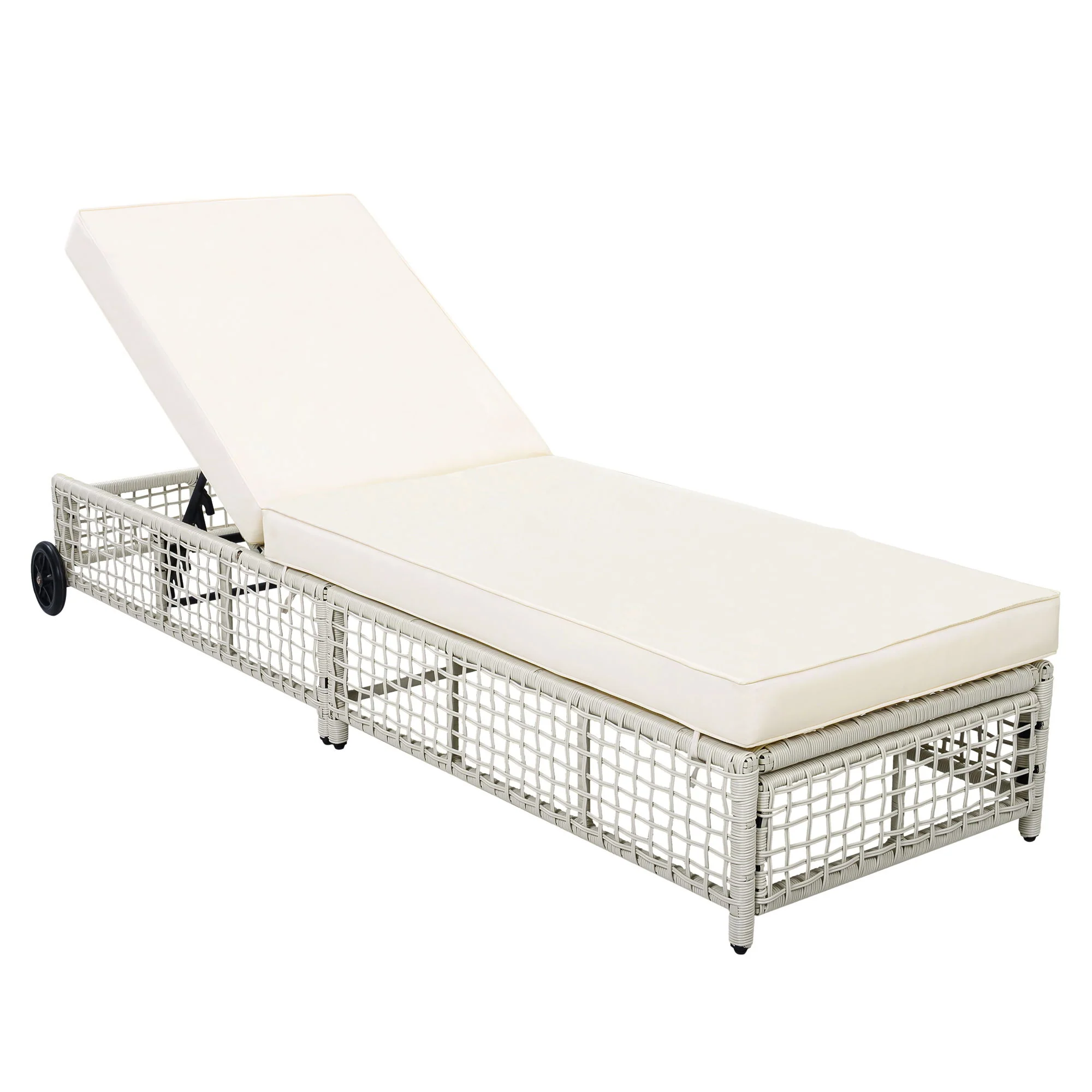 Outdoor Lounge Chair With 5 Position Backrest With Cushion And Wheels - Image 2