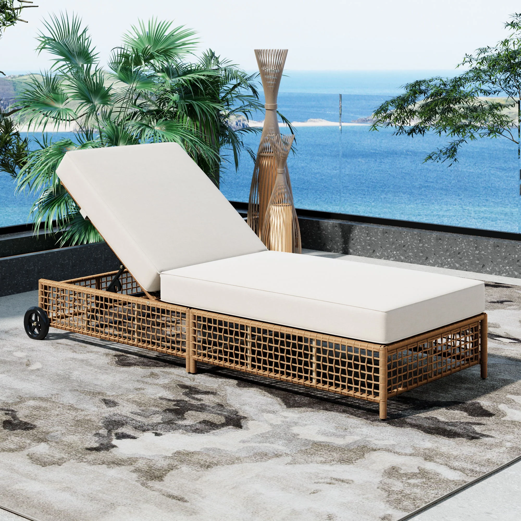 Outdoor Lounge Chair With 5 Position Backrest With Cushion And Wheels - Image 31