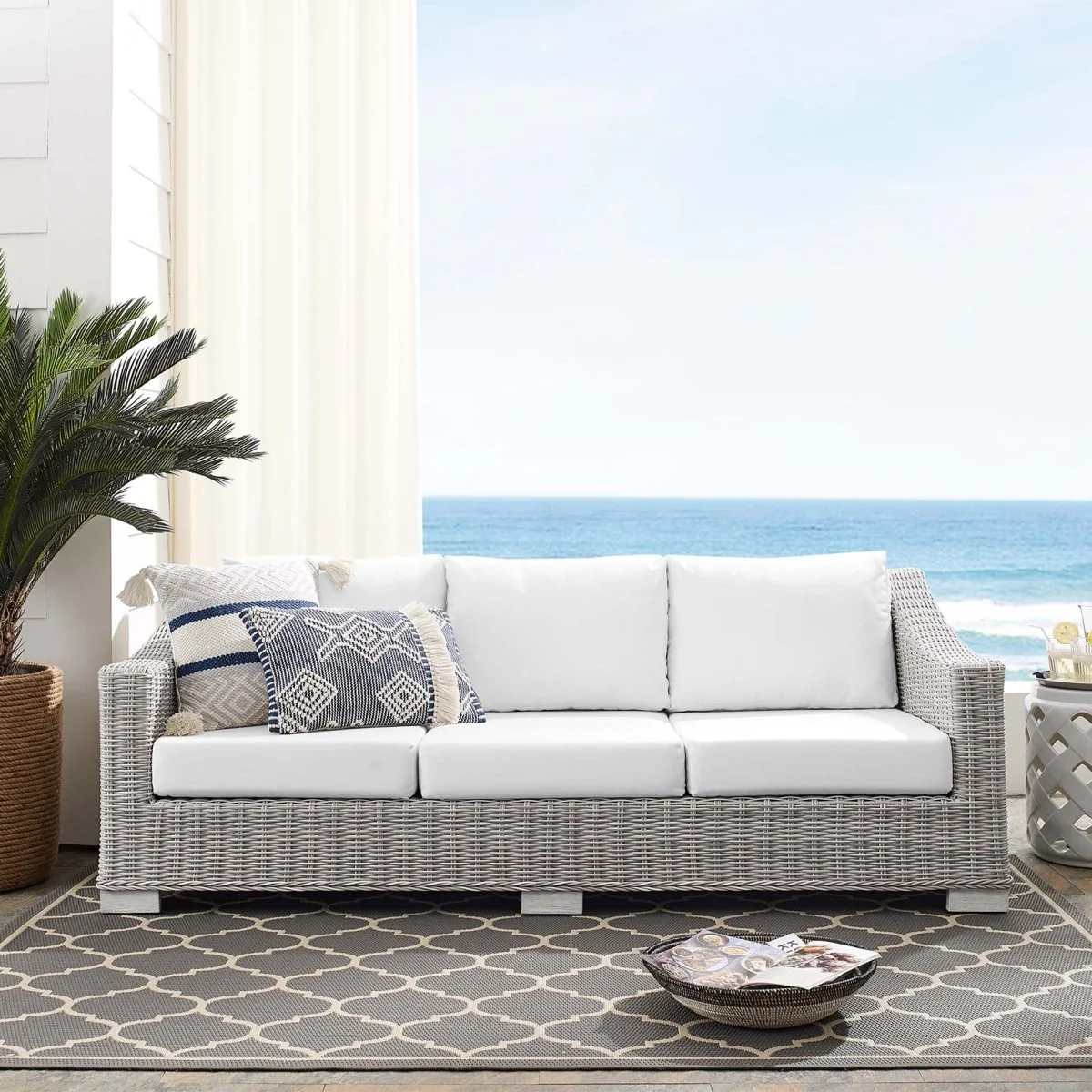 Outdoor Patio Sofa – Wicker Rattan Frame with Sunbrella Fabric Cushions - Image 9