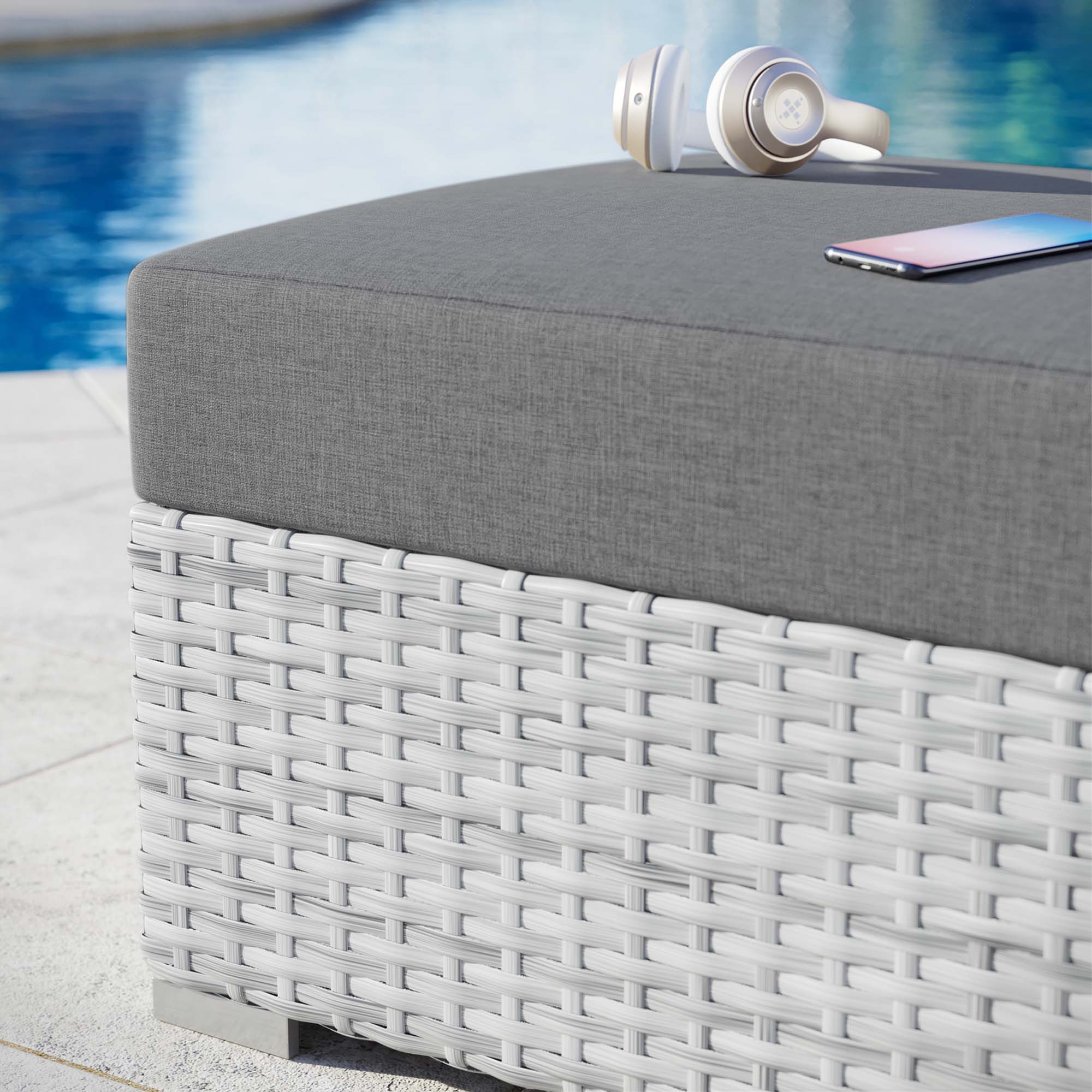 Outdoor Patio Wicker Ottoman with Cushioned Top and Weather-Resistant All-Season Design - Image 15