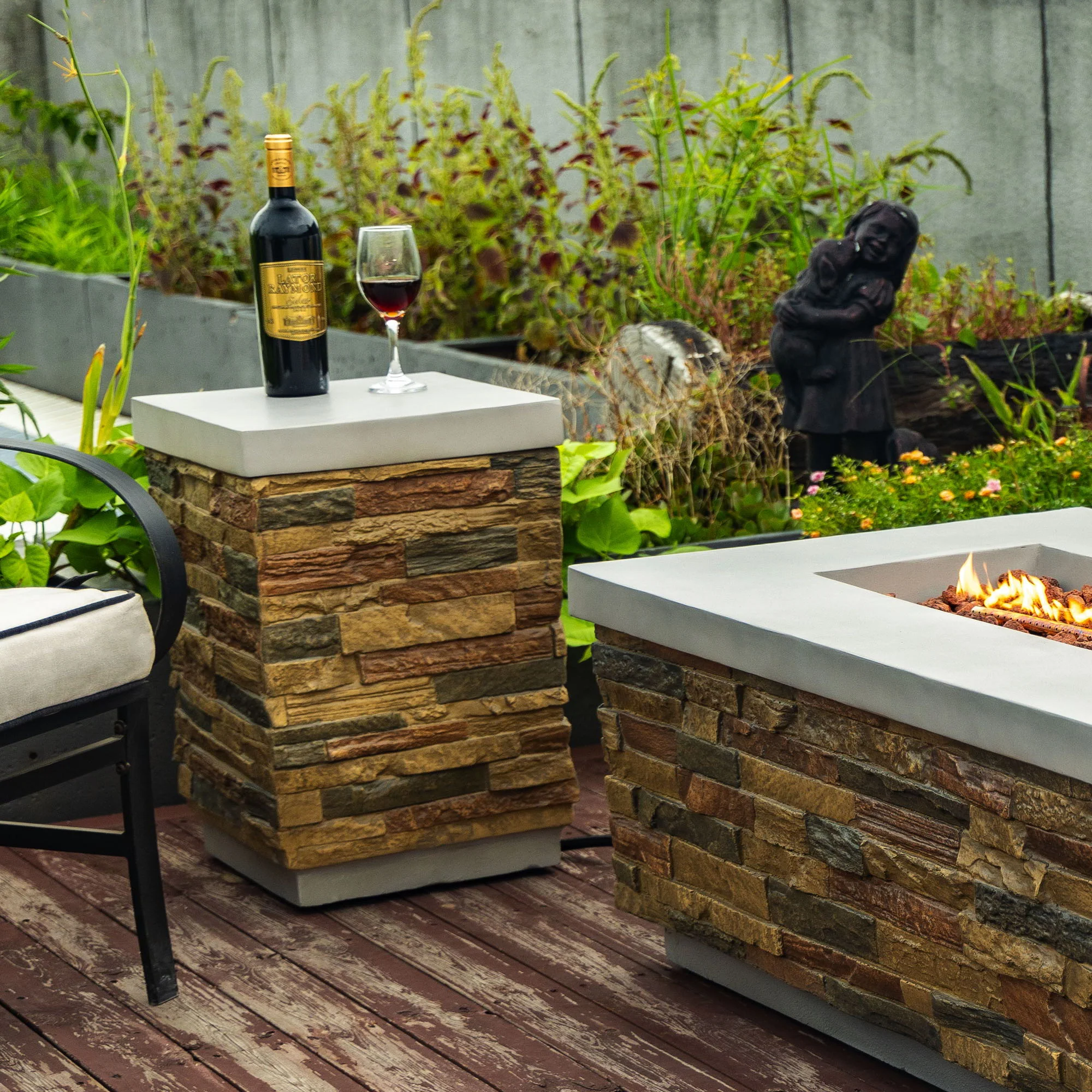 Outdoor Propane Tank Holder Fire Pit Cover Side Table - Sandstone - Image 4
