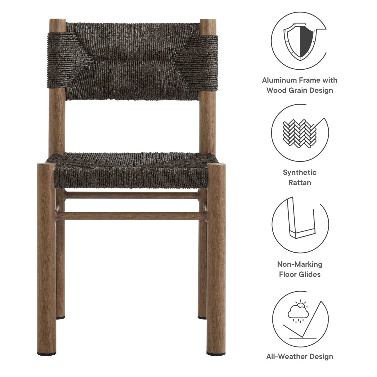 Outdoor Rattan and Aluminum Dining Side Chairs for Patio and Garden Dining - Image 2