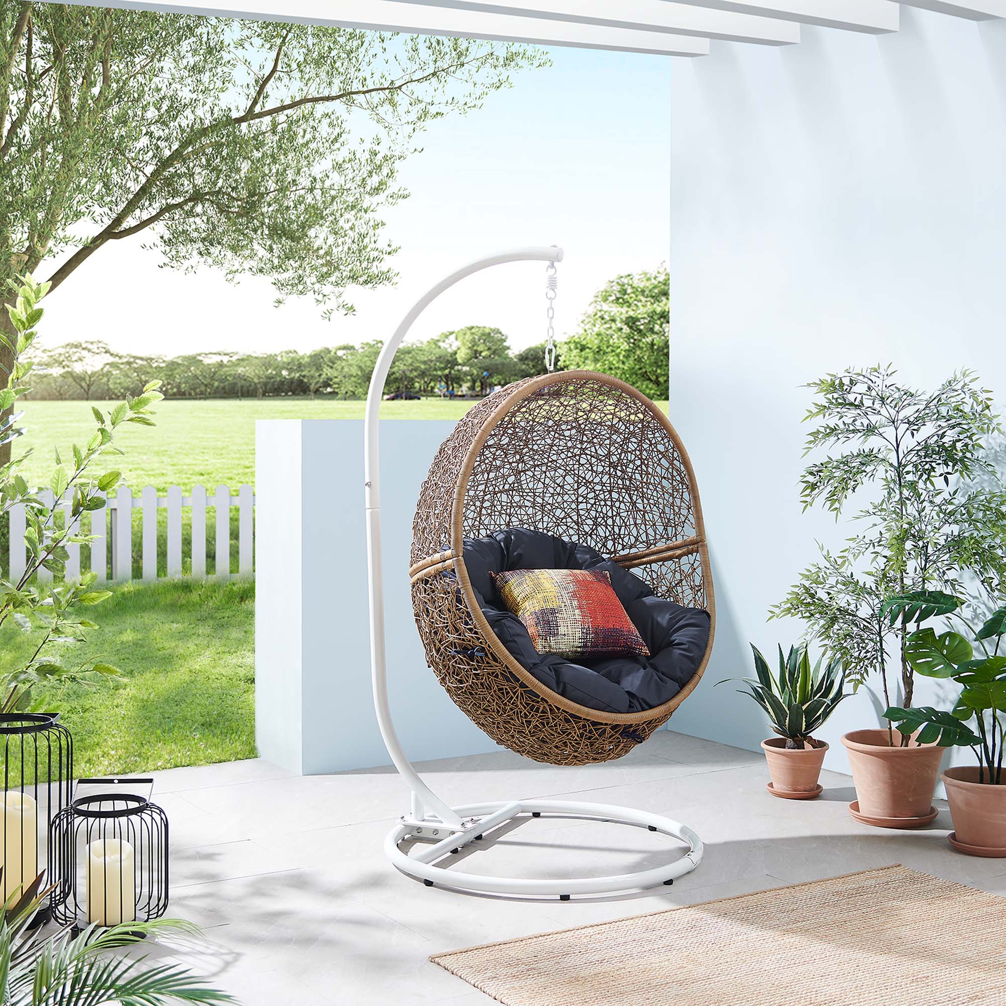 Outdoor Rattan Swing Chair with Stand — Hanging Egg-Style Patio Seating for Porch & Garden - Image 50