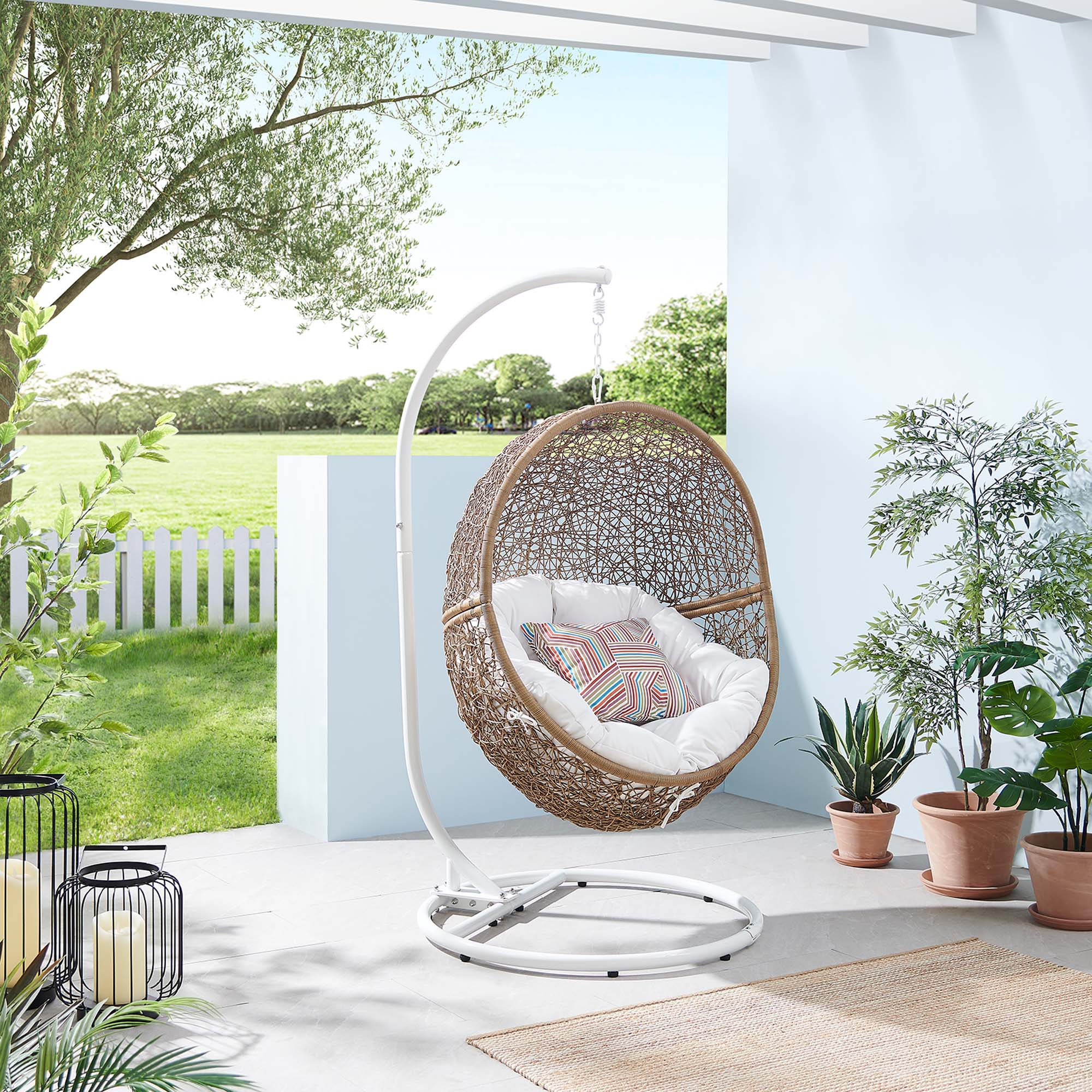 Outdoor Rattan Swing Chair with Stand — Hanging Egg-Style Patio Seating for Porch & Garden - Image 60