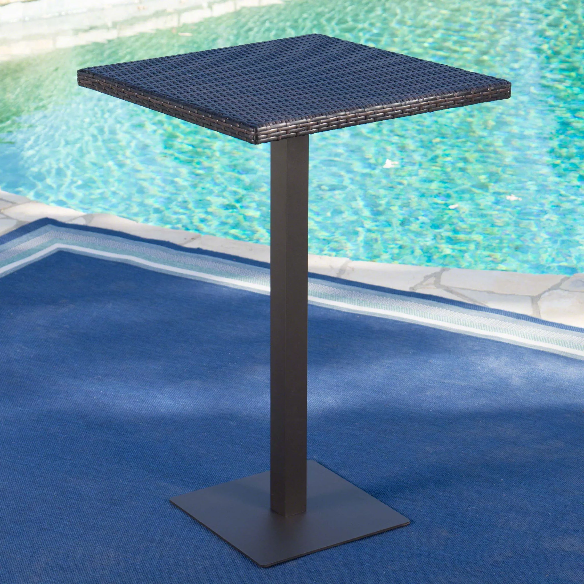 Outdoor Square Rattan Bar Table With Iron Frame - Multi Brown - Image 3