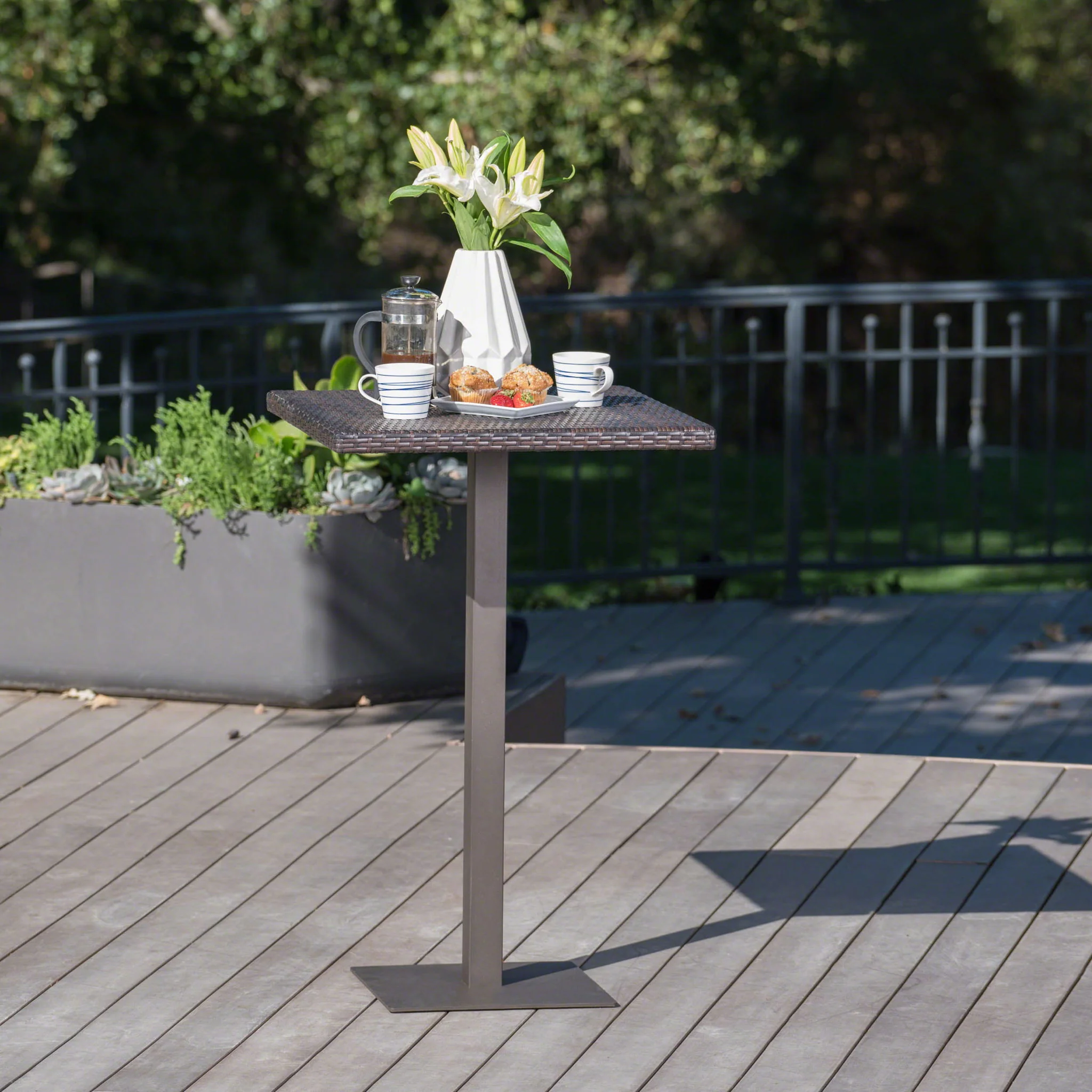 Outdoor Square Rattan Bar Table With Iron Frame - Multi Brown - Image 5
