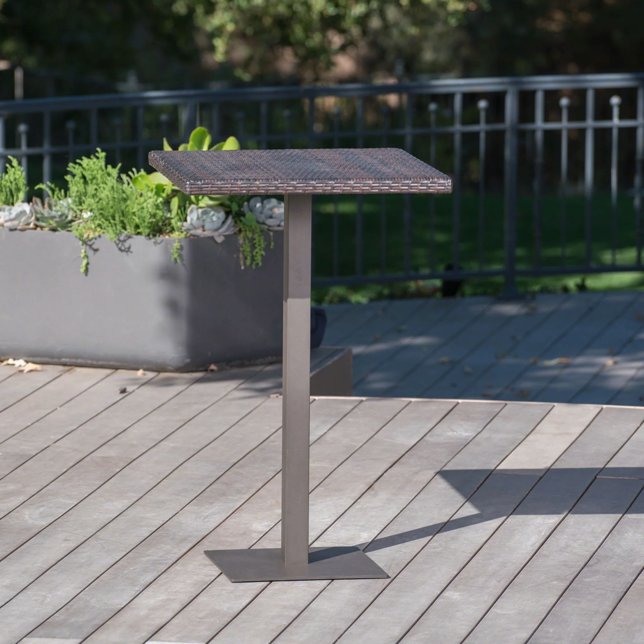 Outdoor Square Rattan Bar Table With Iron Frame - Multi Brown - Image 7