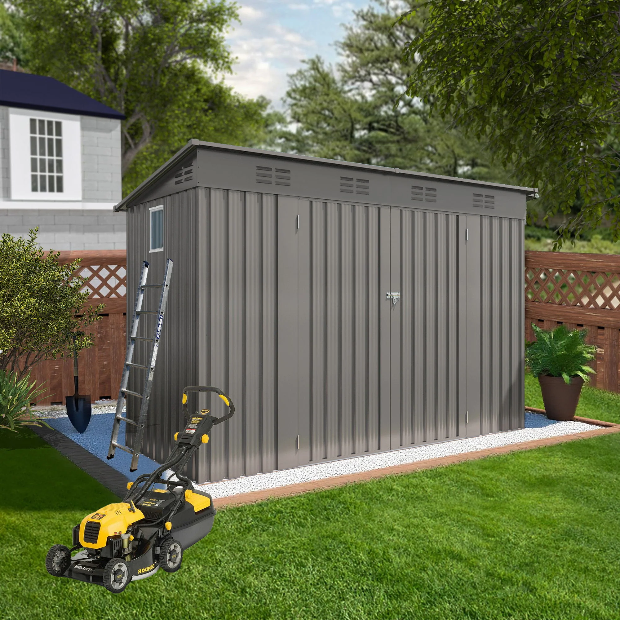 Outdoor Storage Shed, Tool House With Sloping Roof, 6 Vents And 2 Swing Doors For Backyard - Gray - Image 8