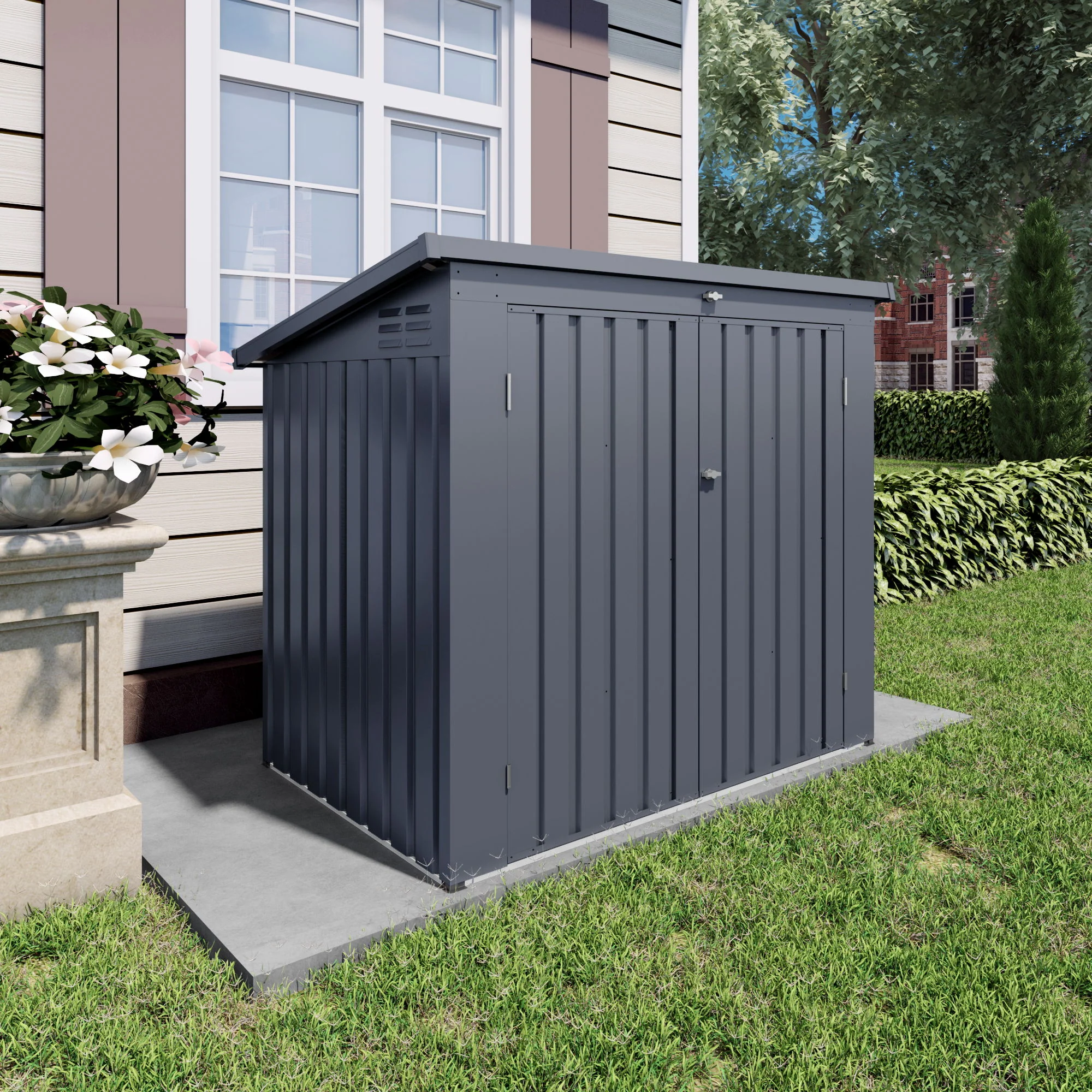Outdoor Trash Can Storage Shed For 2 Bins Garbage - Gray - Image 2