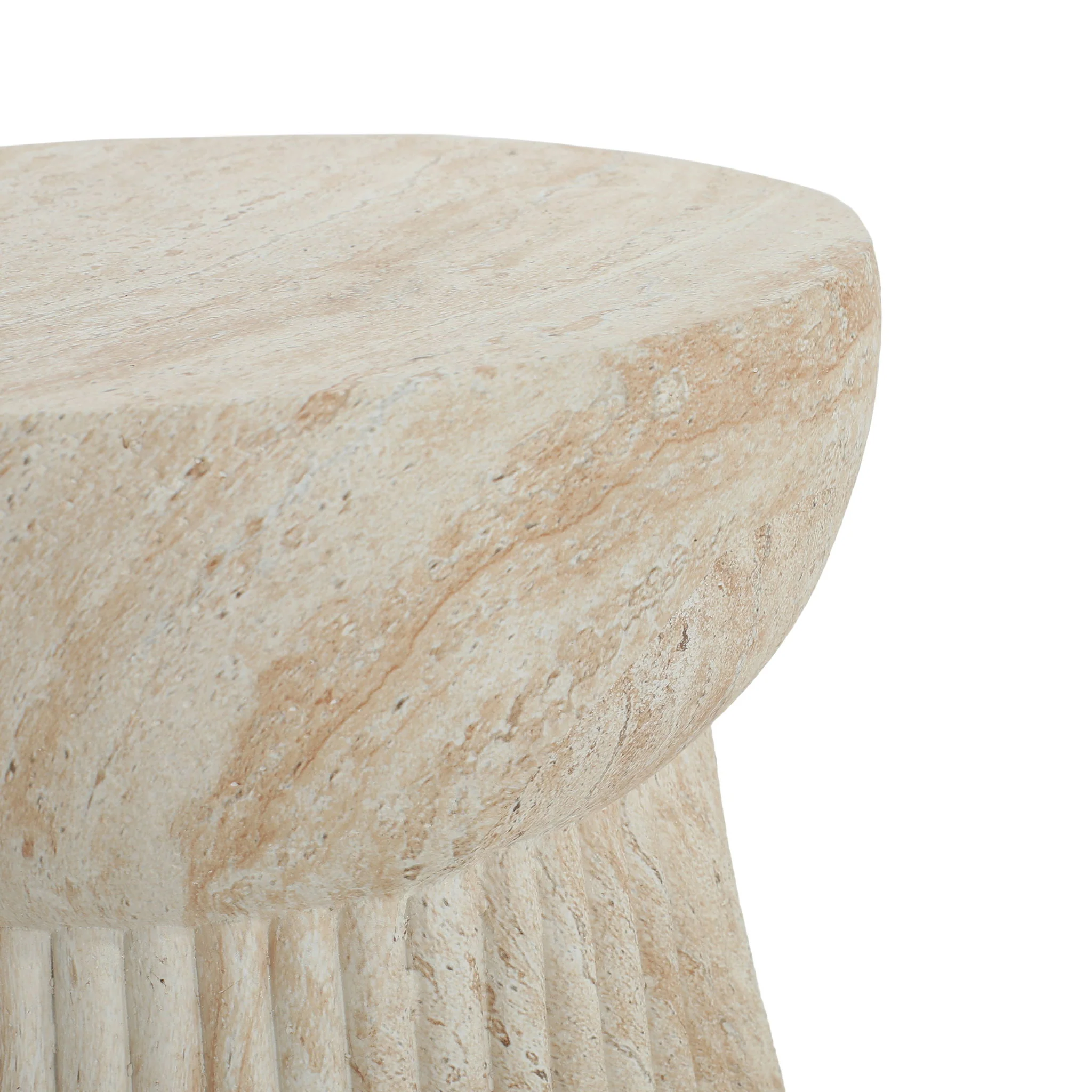 Outdoor Travertine Concrete Side Table - Beige - Image 5