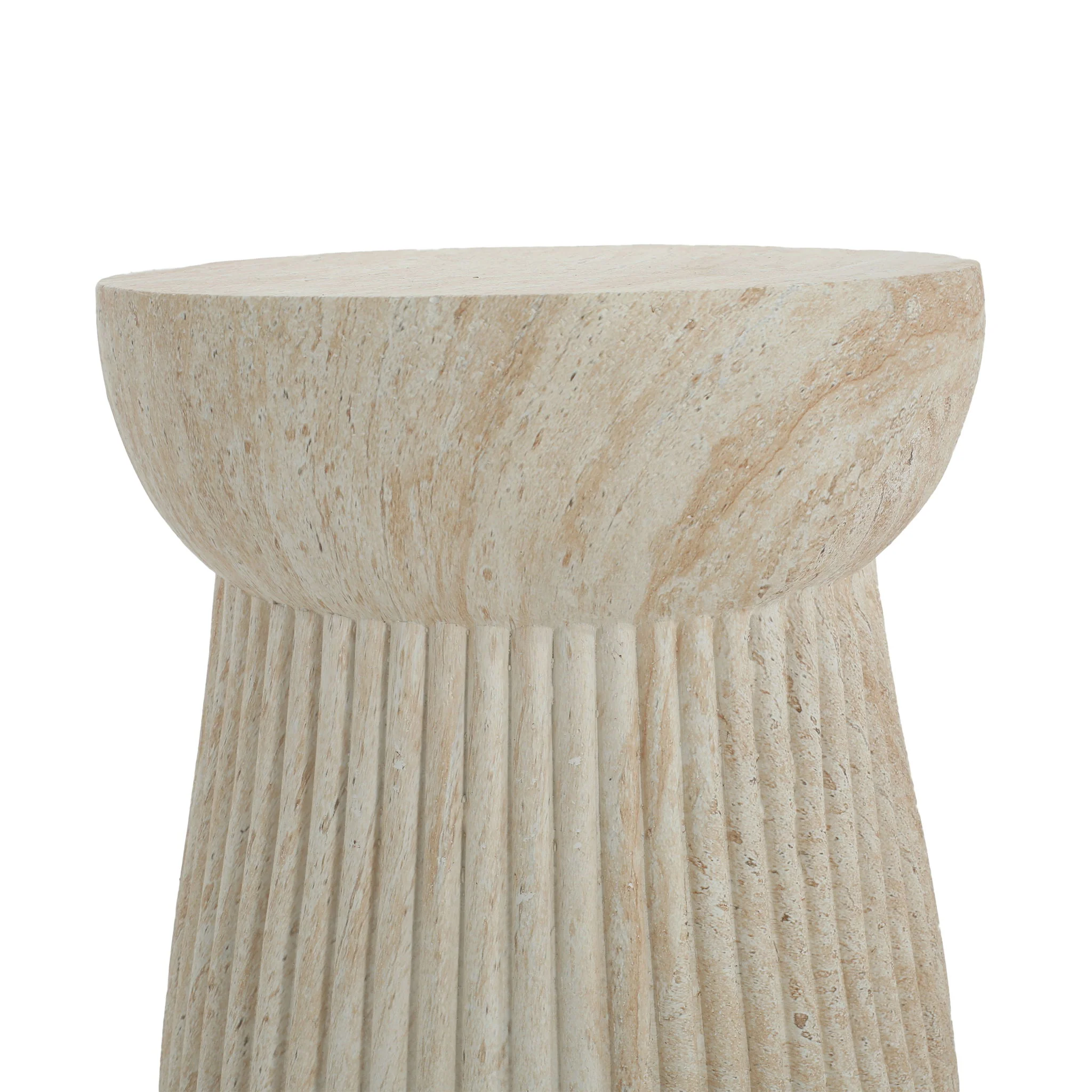 Outdoor Travertine Concrete Side Table - Beige - Image 7