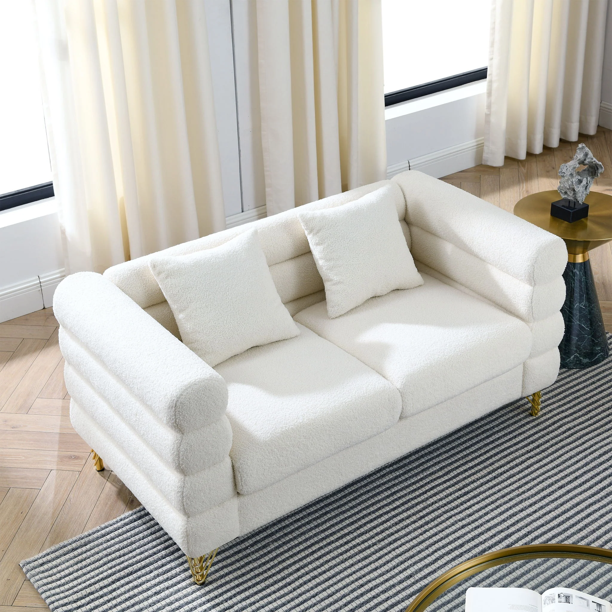 Oversized 2 Seater Sectional Sofa With Deep Seating And 2 Pillows - Image 6