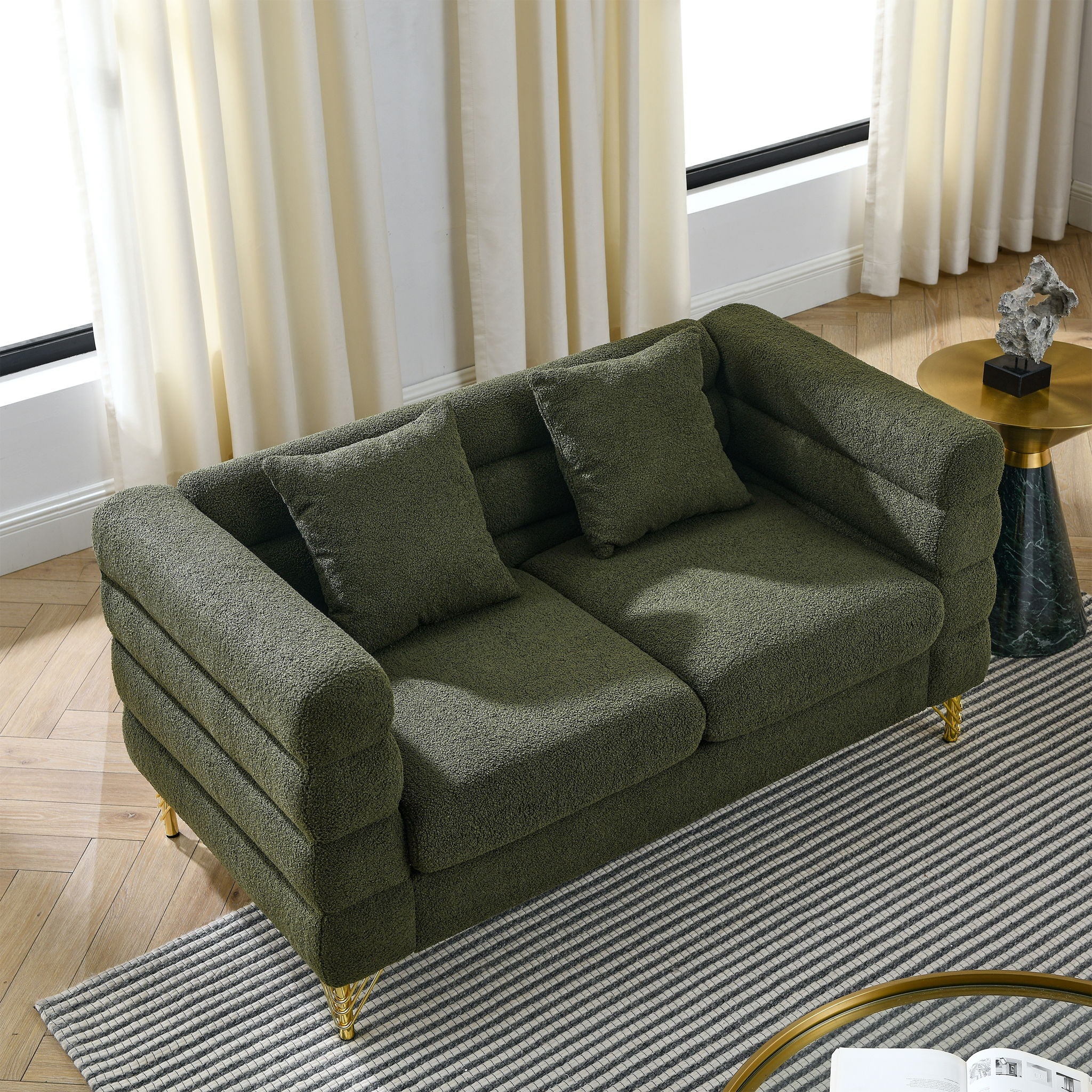 Oversized 2 Seater Sectional Sofa With Deep Seating And 2 Pillows - Image 9