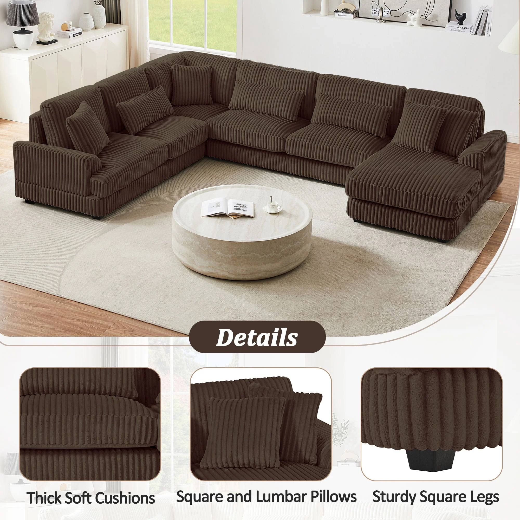 Oversized Sectional Sofa U - Shaped Sofa Couch Modern Sofa Upholstered In Soft With A Chaise Lounge For Living Room - Image 7