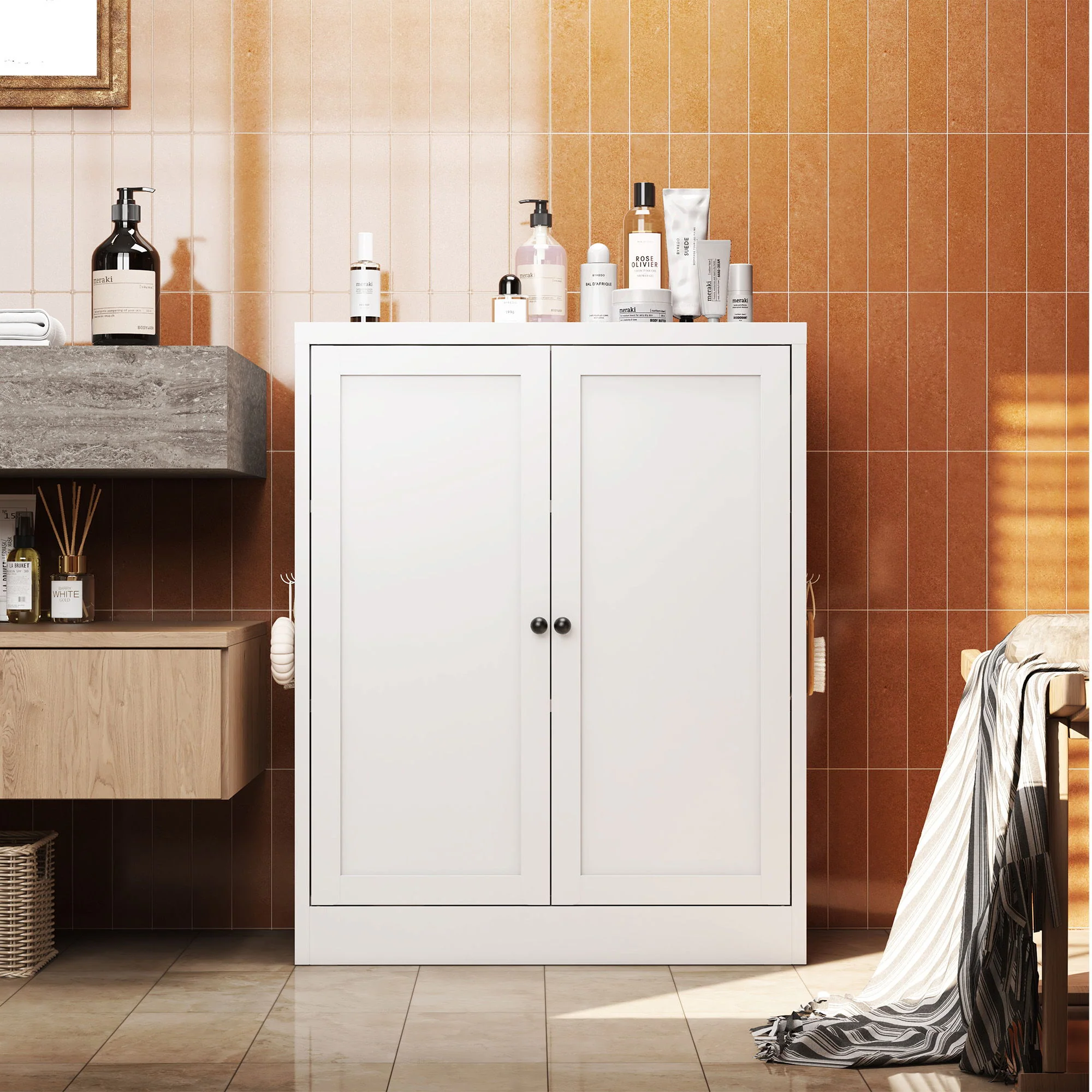 Pantry Cabinet With Adjustable Shelves Freestanding Kitchen Storage Organizer - White - Image 4