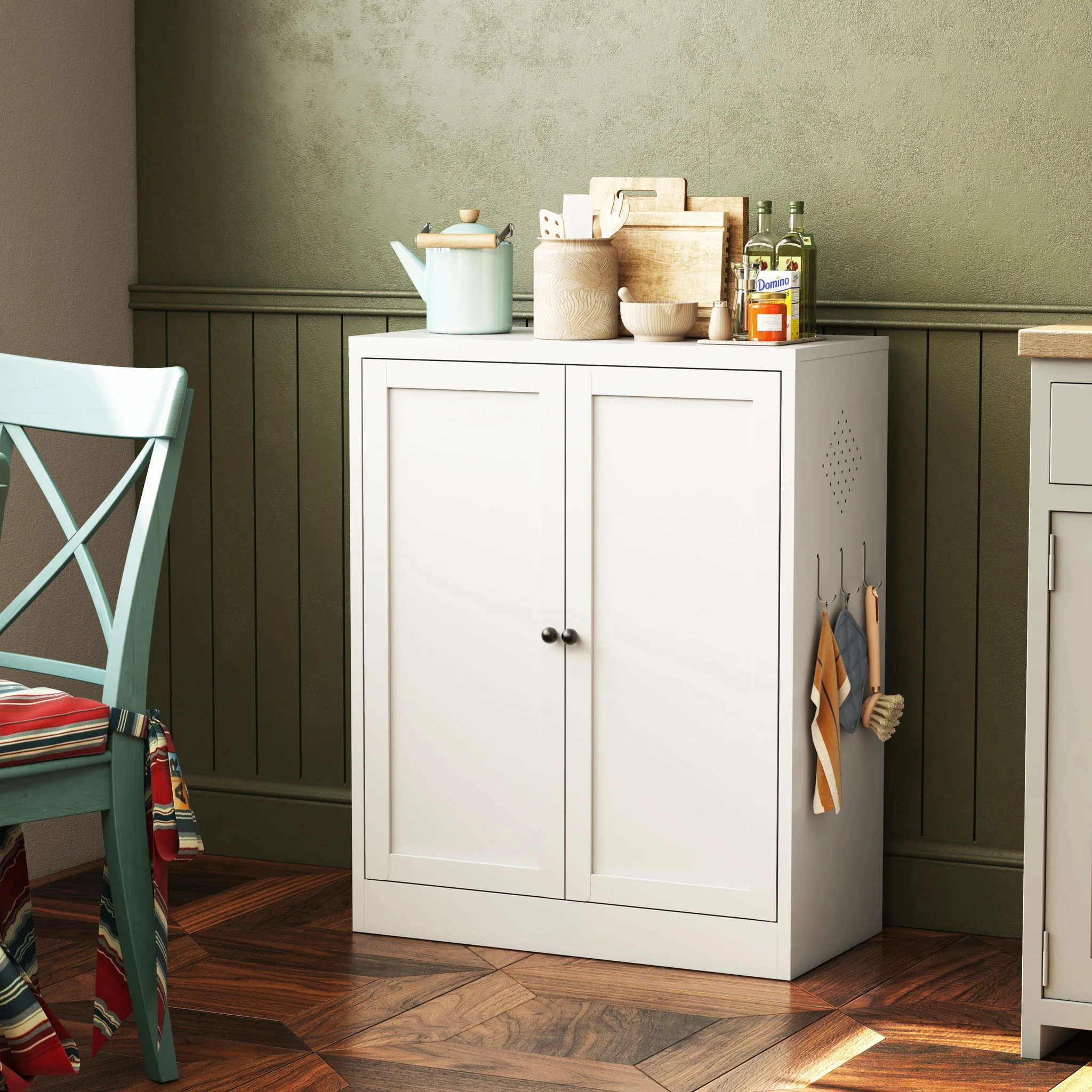 Pantry Cabinet With Adjustable Shelves Freestanding Kitchen Storage Organizer - White - Image 6