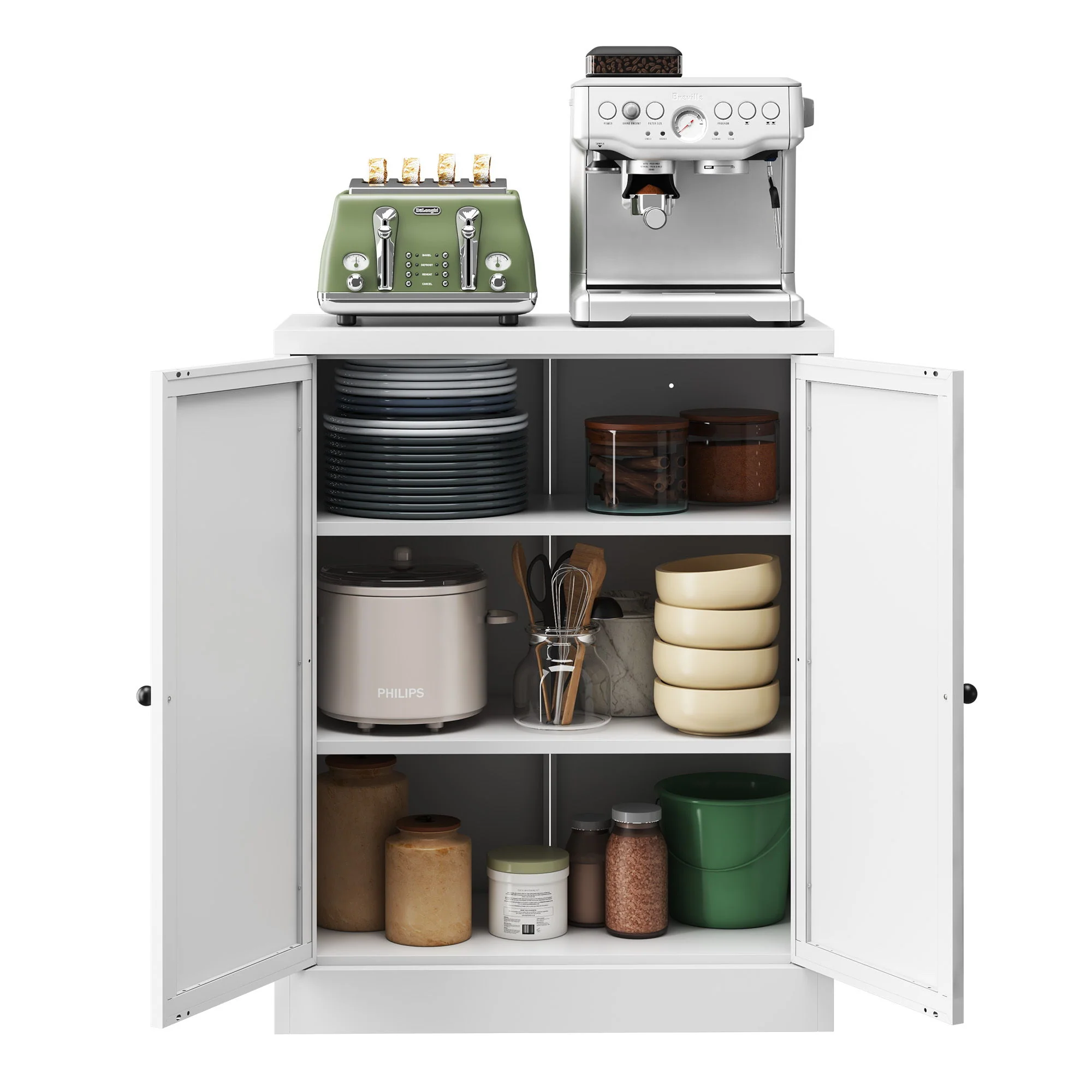 Pantry Cabinet With Adjustable Shelves Freestanding Kitchen Storage Organizer - White - Image 8