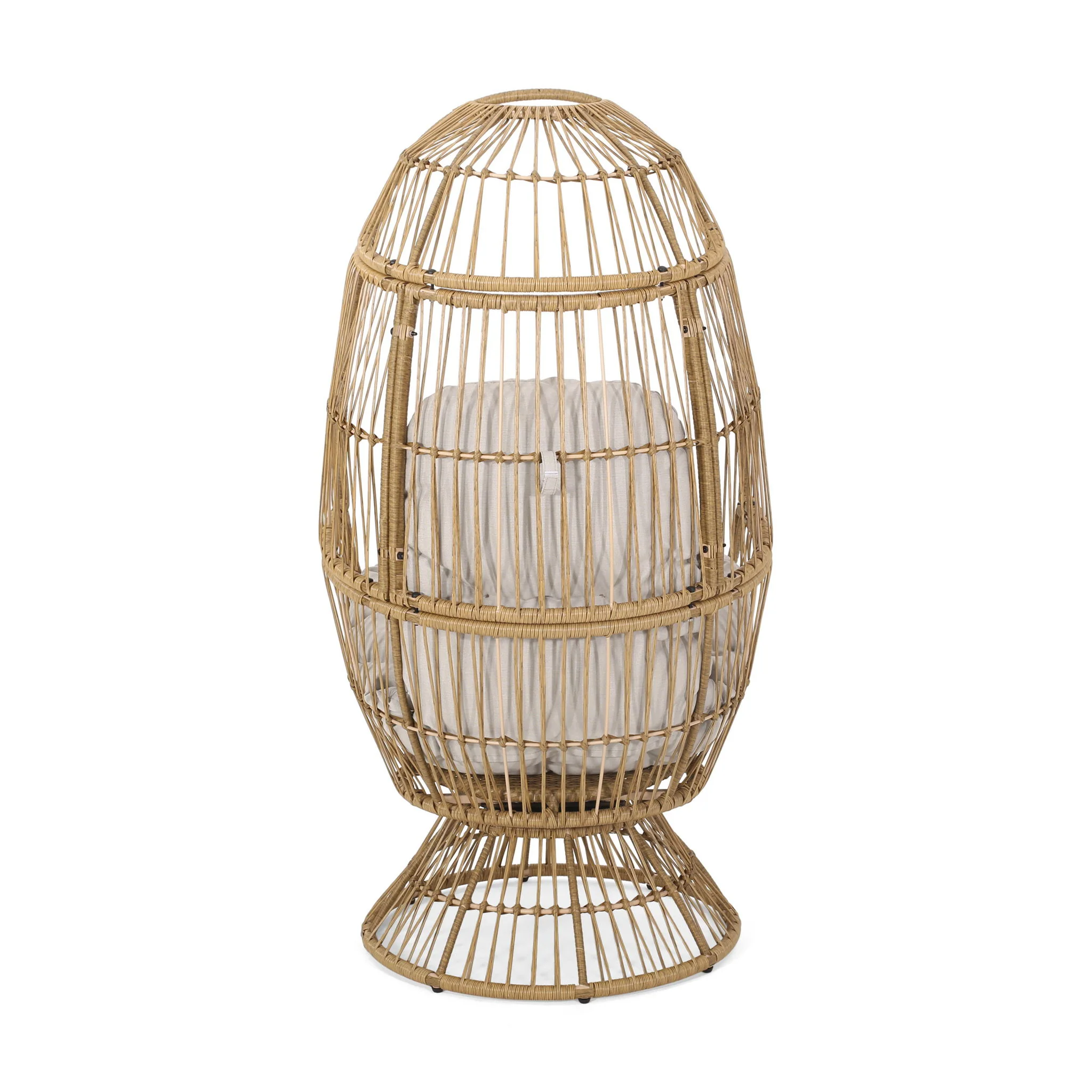 Patio Swivel Basket Egg Chair With Cushion - Image 12