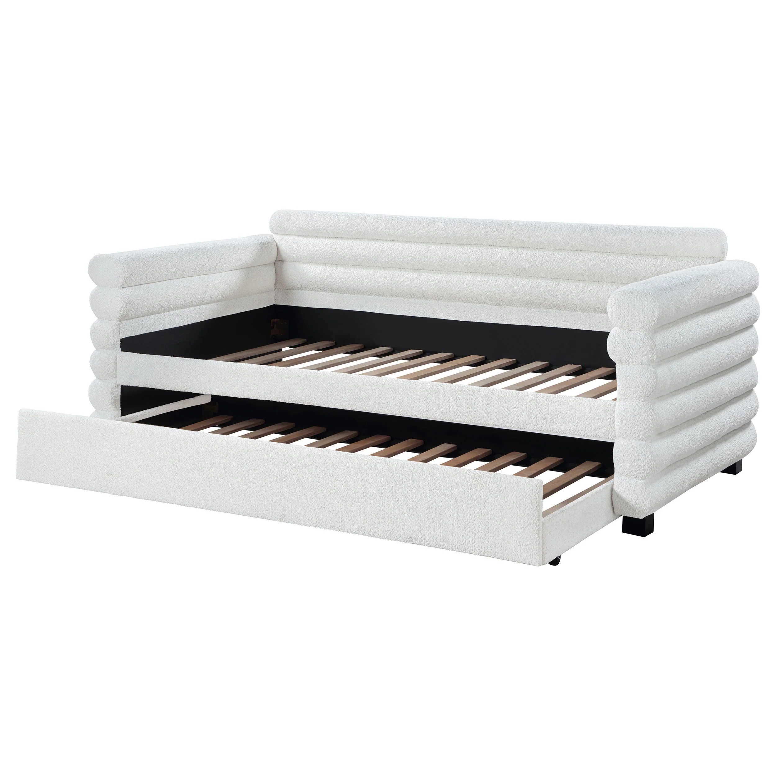 Patricia Boucle Upholstered Twin Day Bed with Trundle - White - Image 2