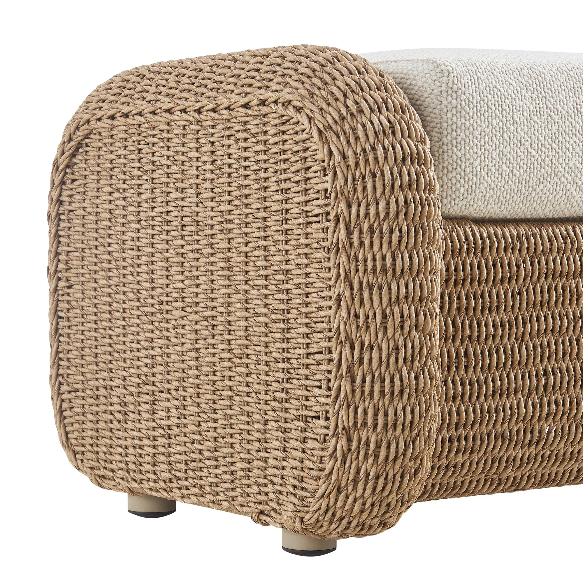 Pavilion - Rattan Outdoor Ottoman With Cushions - Boucle White / Natural - Image 7