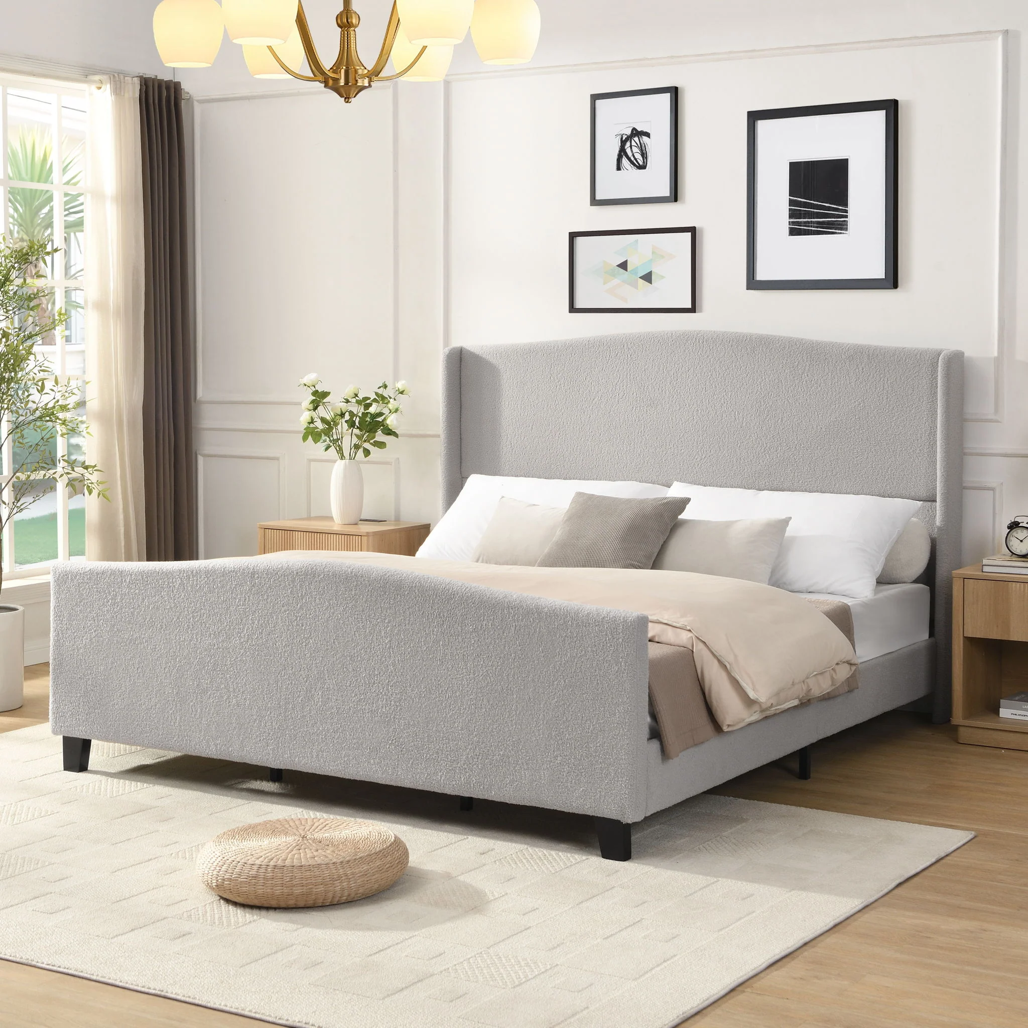 Platform Bed Frame With Tall Headboard And High Footboard - Image 14