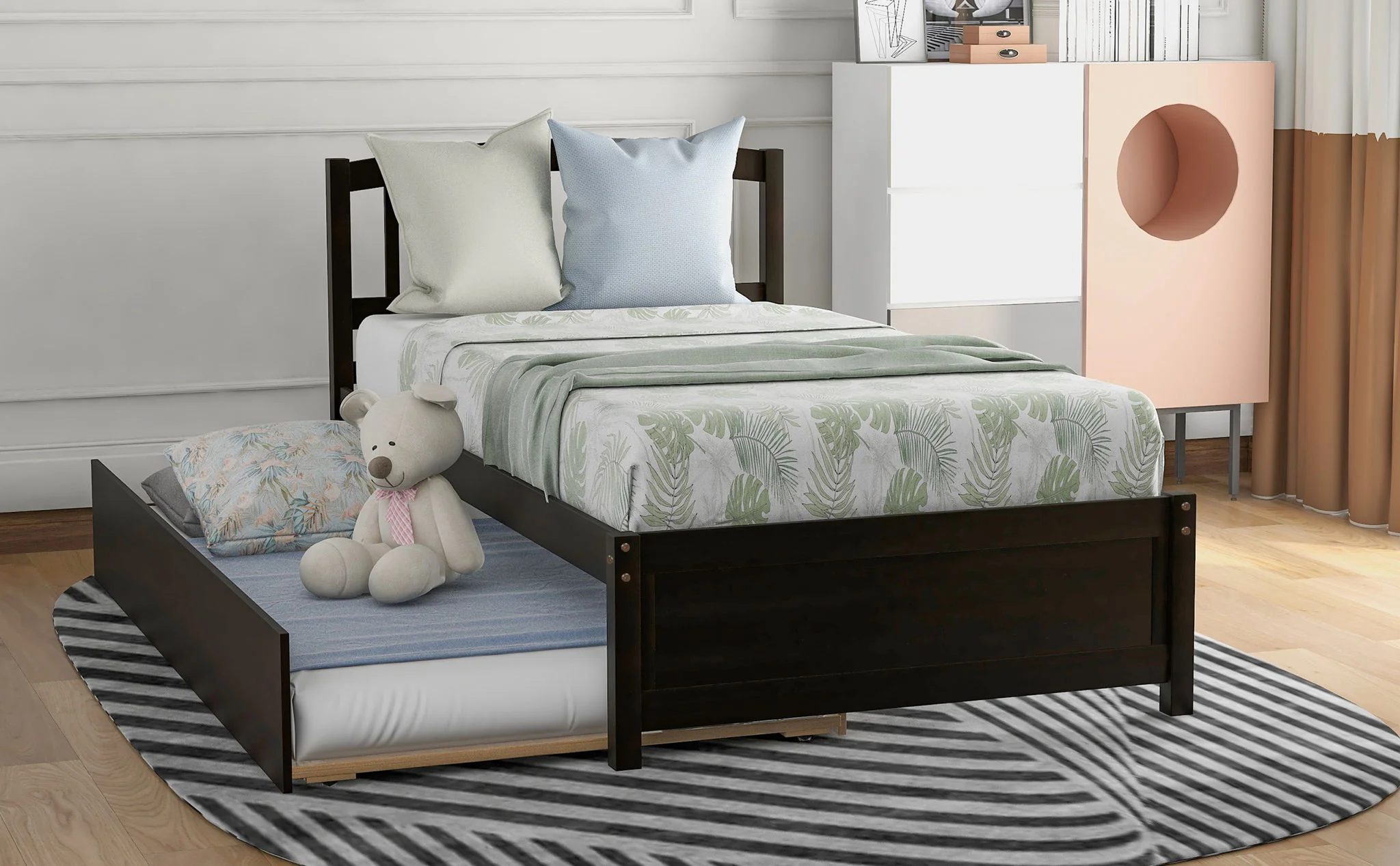 Platform Bed Wood Bed Frame With Trundle - Image 19