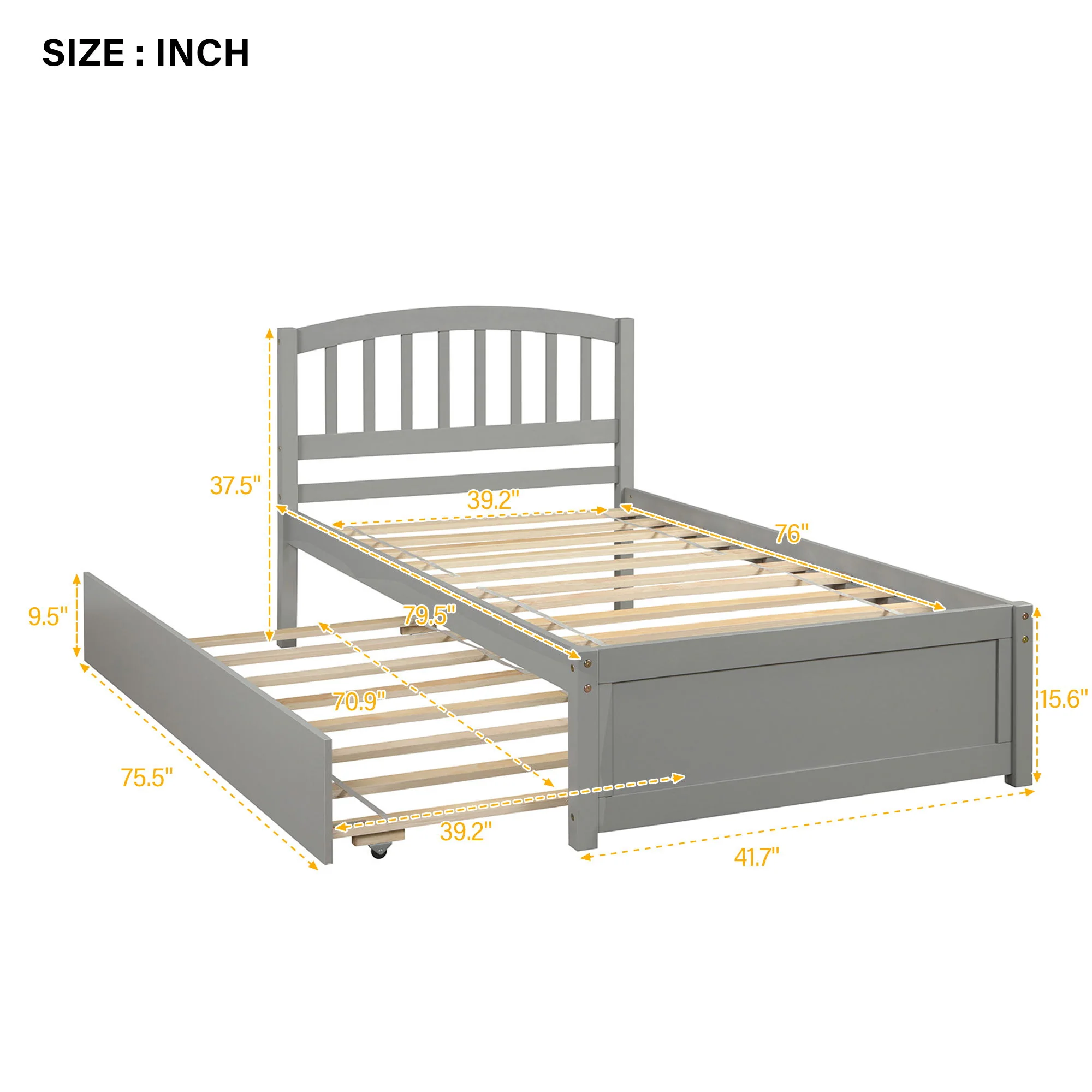 Platform Bed Wood Bed Frame With Trundle - Image 22