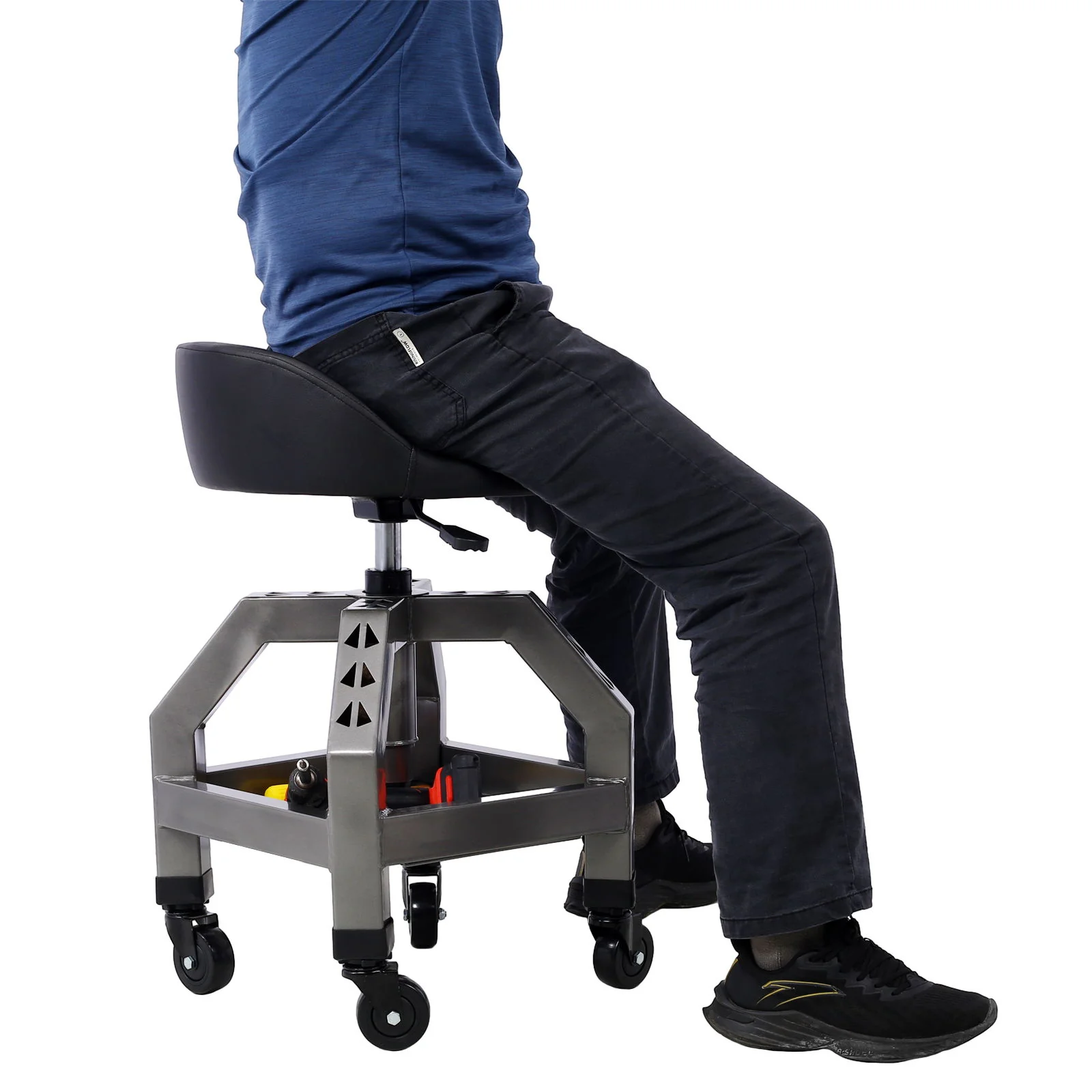 Pneumatic 360 Degree Swivel Stool, Mechanics Rolling Creeper Seat, Heavy Duty Rolling Mechanics Stool, Shop Stool With Casters - Image 14