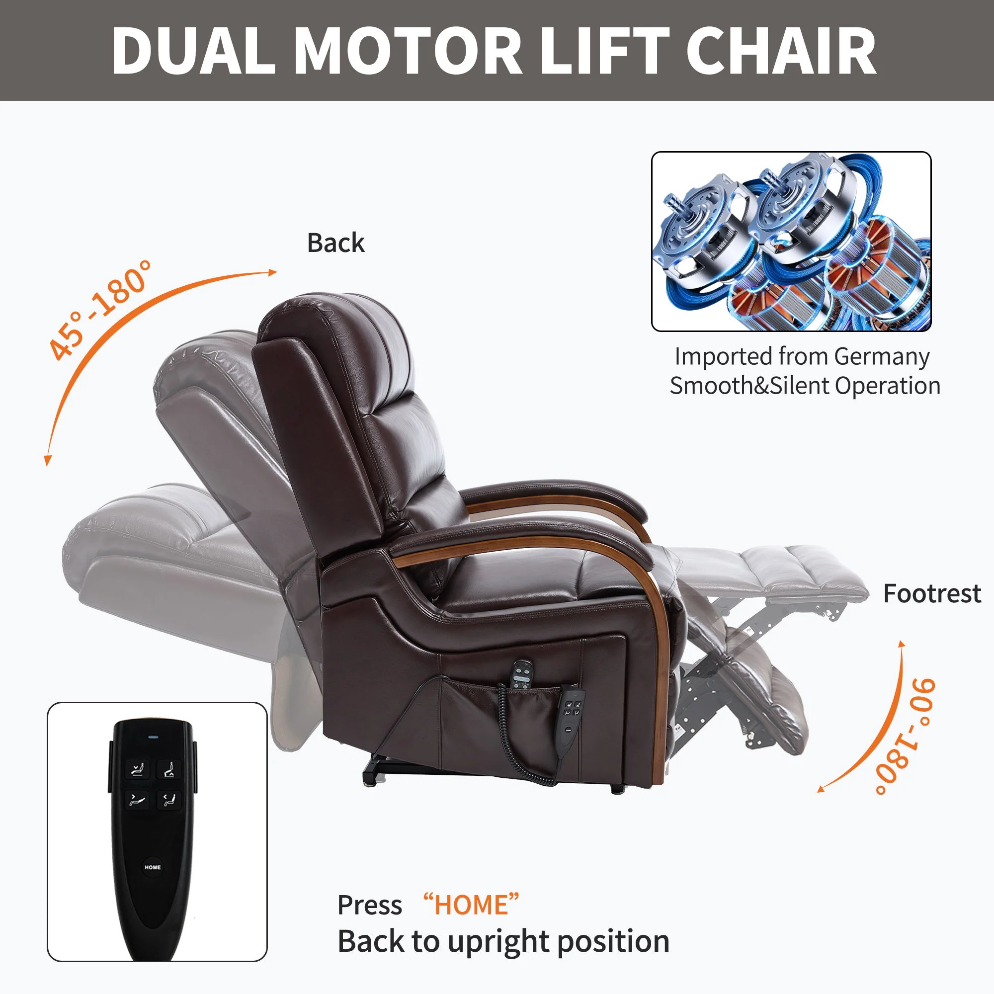 Power Lift Recliner Chair Dual Motor Infinite Position With Heat Massage And Heavy Duty Motion Mechanism - Brown - Image 8
