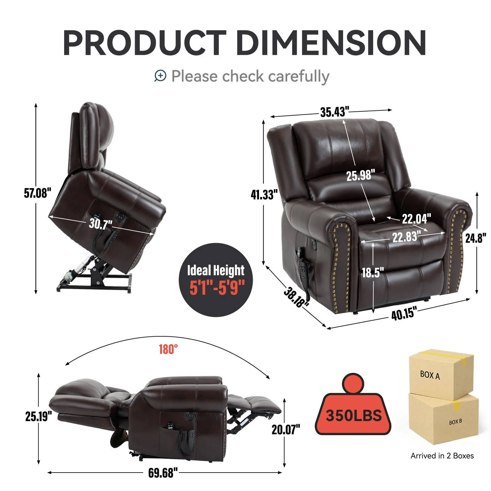 Power Lift Recliner Chair Heat Massage Dual Motor Infinite Position With USB Ports - Antique Brown - Image 9
