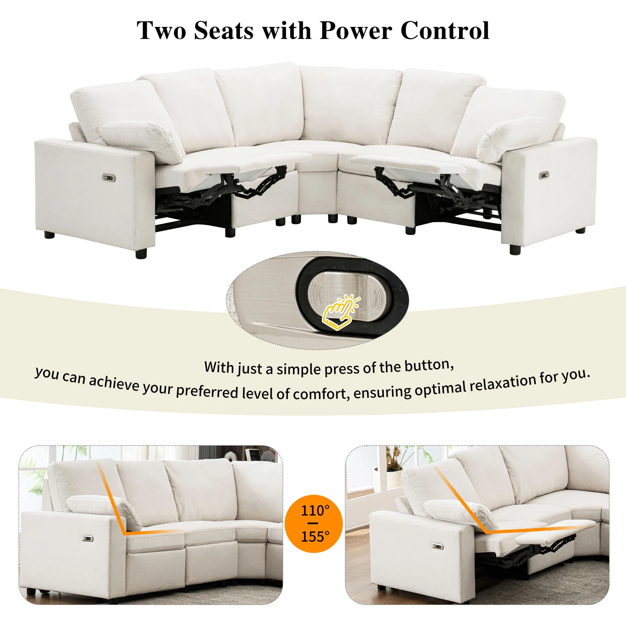 Power Recliner Sectional Sofa Home Theater Reclining Sofa With Two USB Ports, Two Storage Drawers For Living Room - Image 16