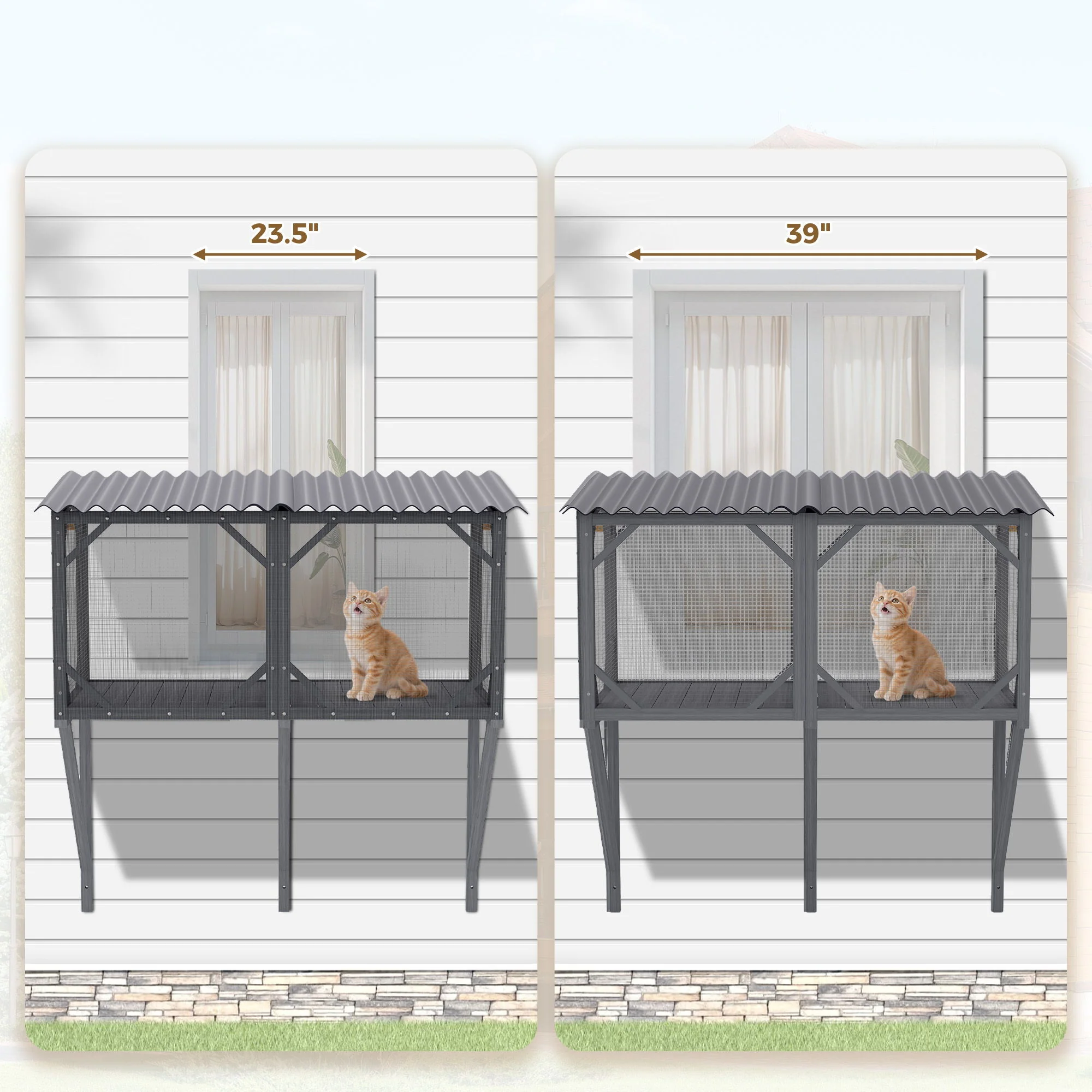 Premium Cat Window Box With Bug Proof Net For Large Indoor Cats Spruce Wood & Polyester - Antique Gray - Image 6