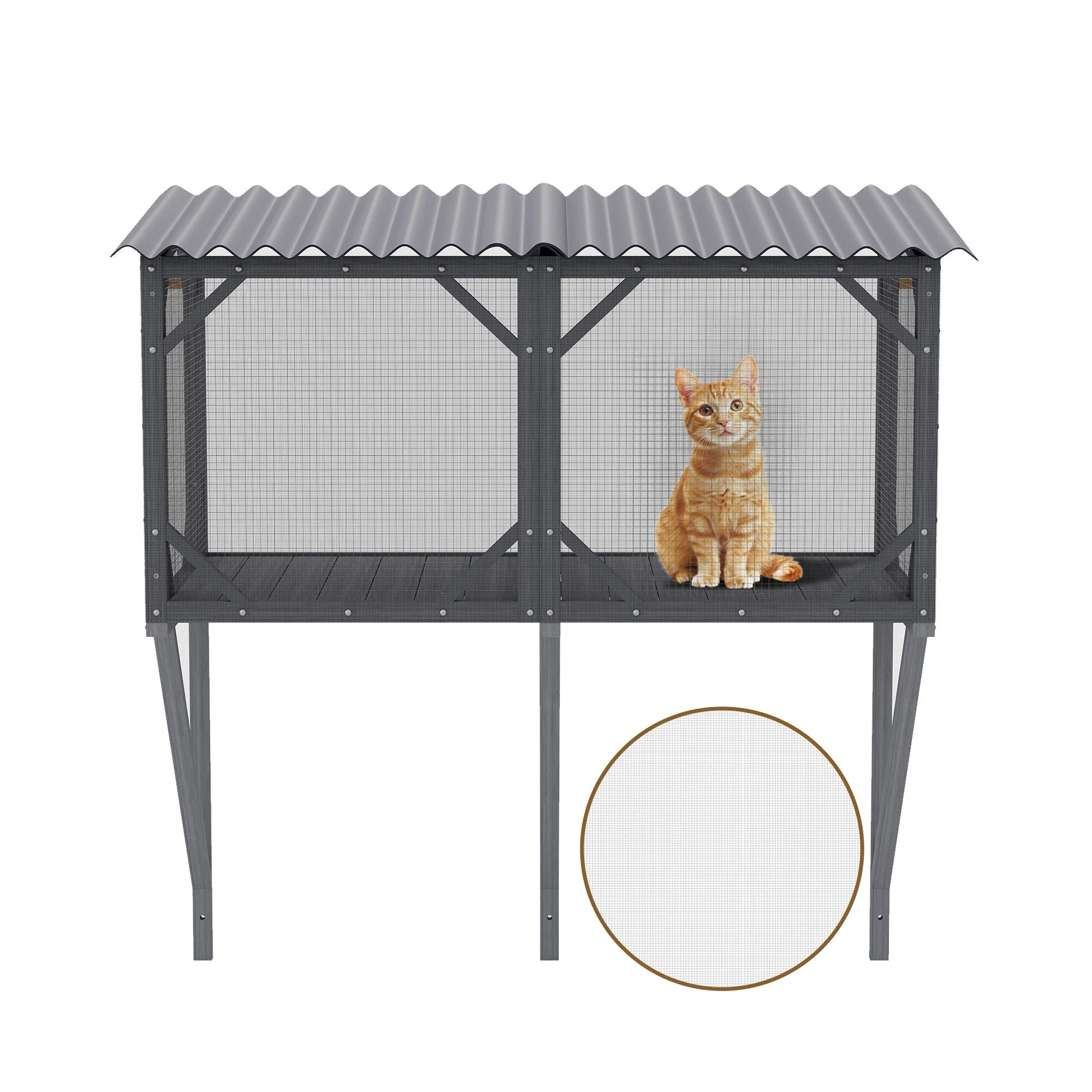 Premium Cat Window Box With Bug Proof Net For Large Indoor Cats Spruce Wood & Polyester - Antique Gray - Image 7