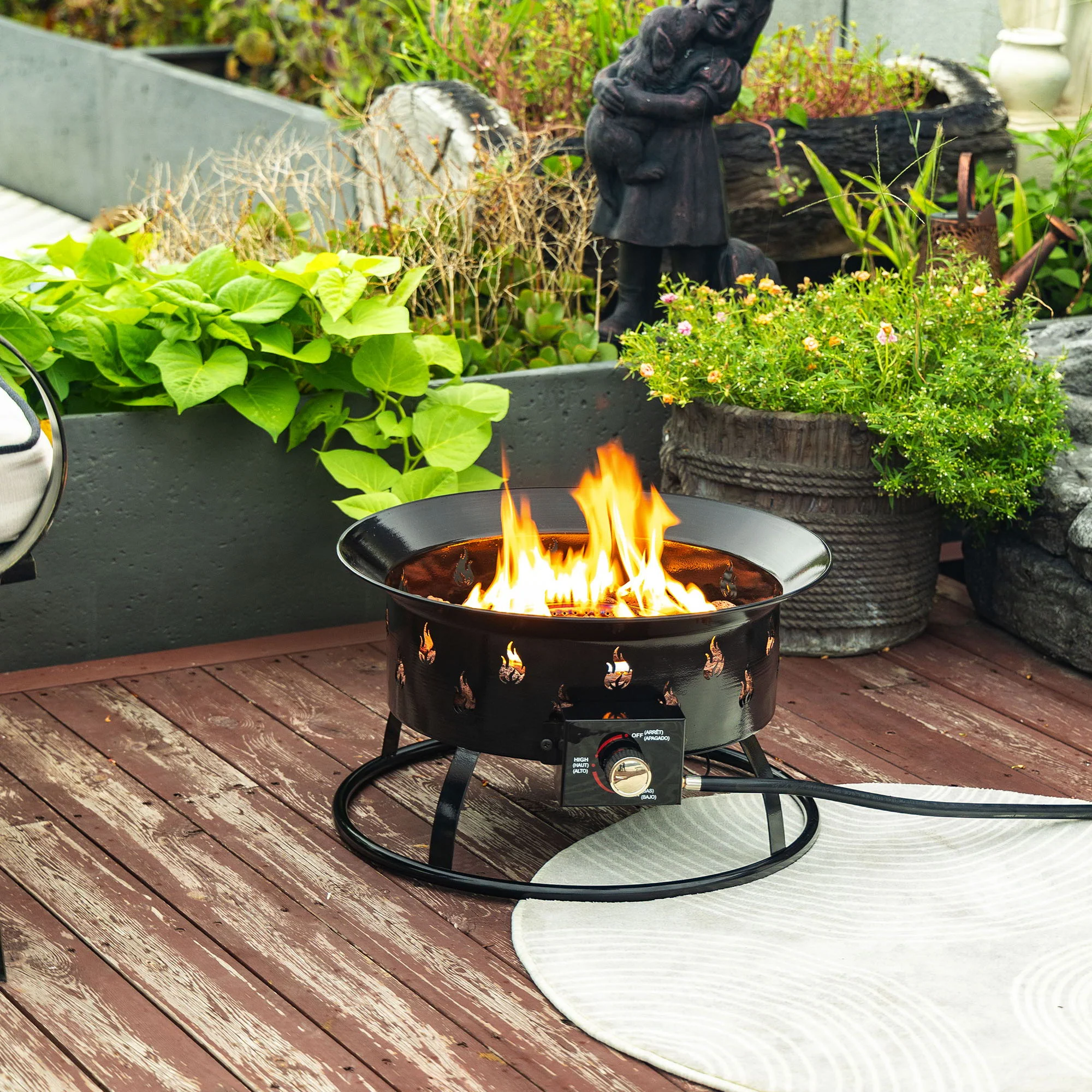 Propane Gas Fire Pit Table, 50000 Btu Round For Outside Patio - Black - Image 5