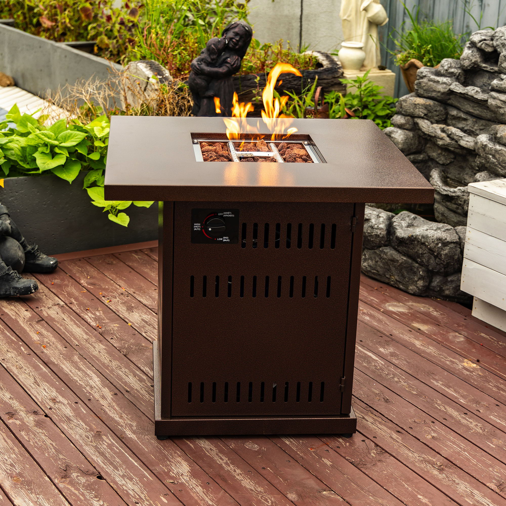 Propane Gas Fire Pit Table, 50000 Btu Square For Outside - Brown - Image 7