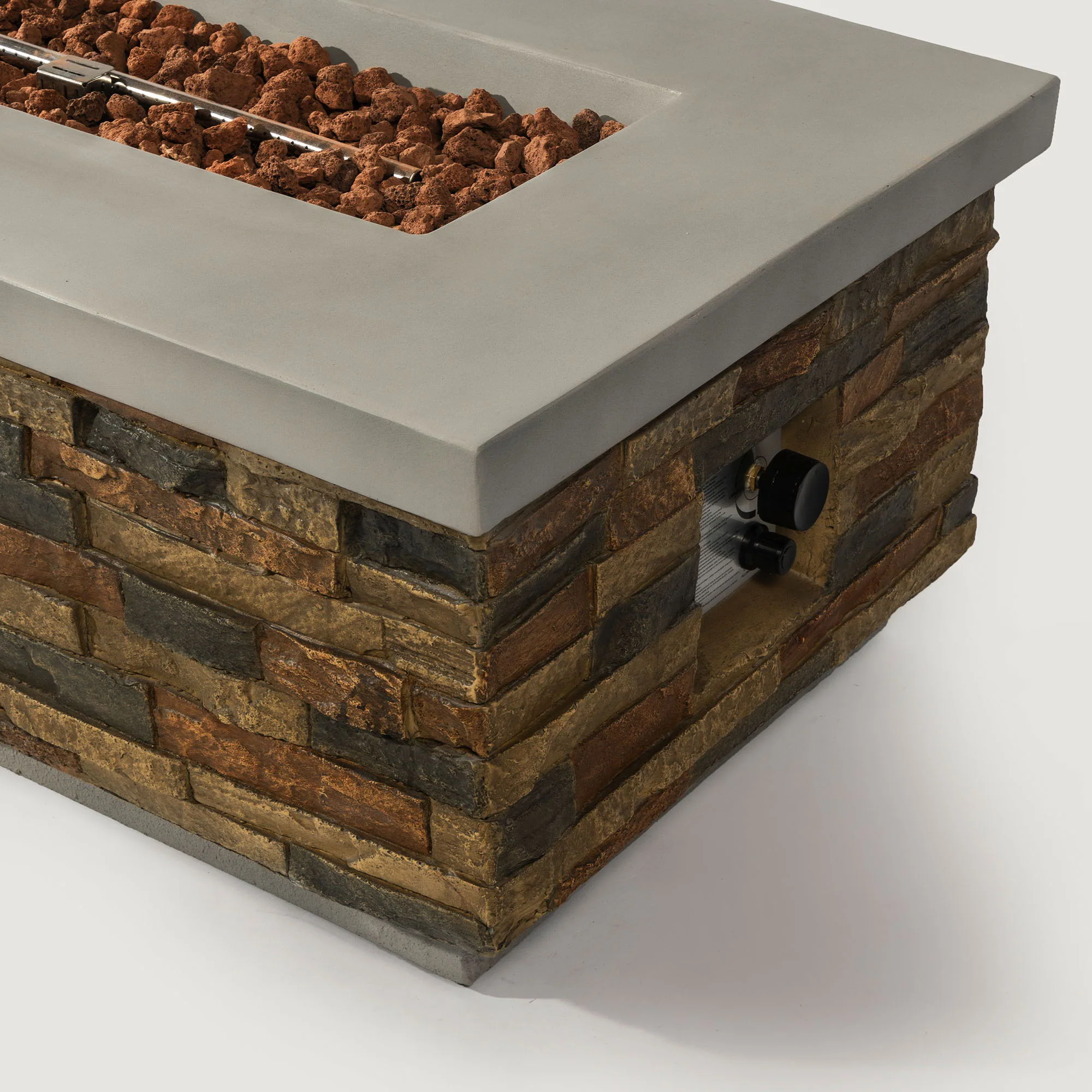 Propane Gas Fire Pit Table, 60000 Btu Rectangular For Outside Patio - Sandstone - Image 5