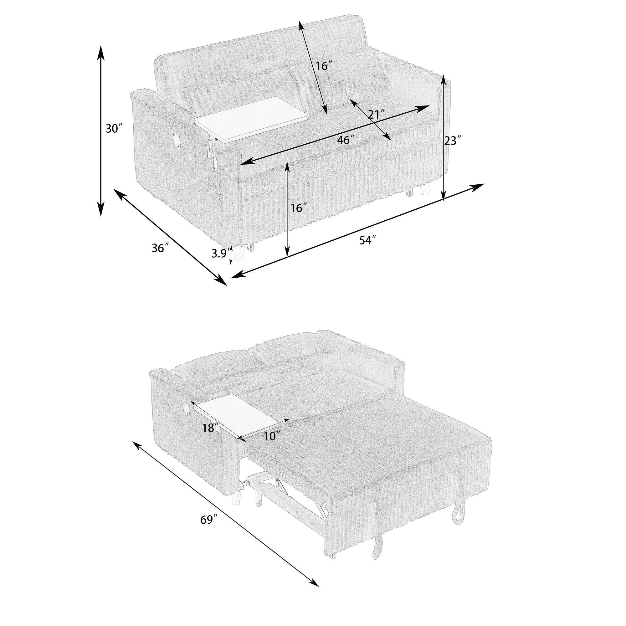 Pull Out Sofa With Movable Tabletop And USB Ports - Image 30