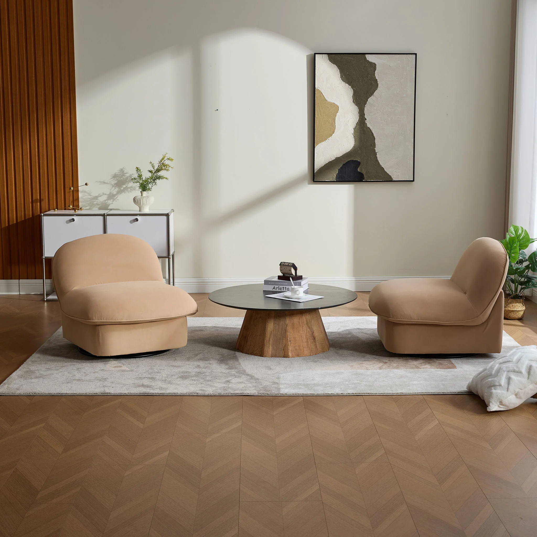 Pumpkin Shaped Swivel Accent Chair, 360 Degree Rotation For Living Room - Image 15