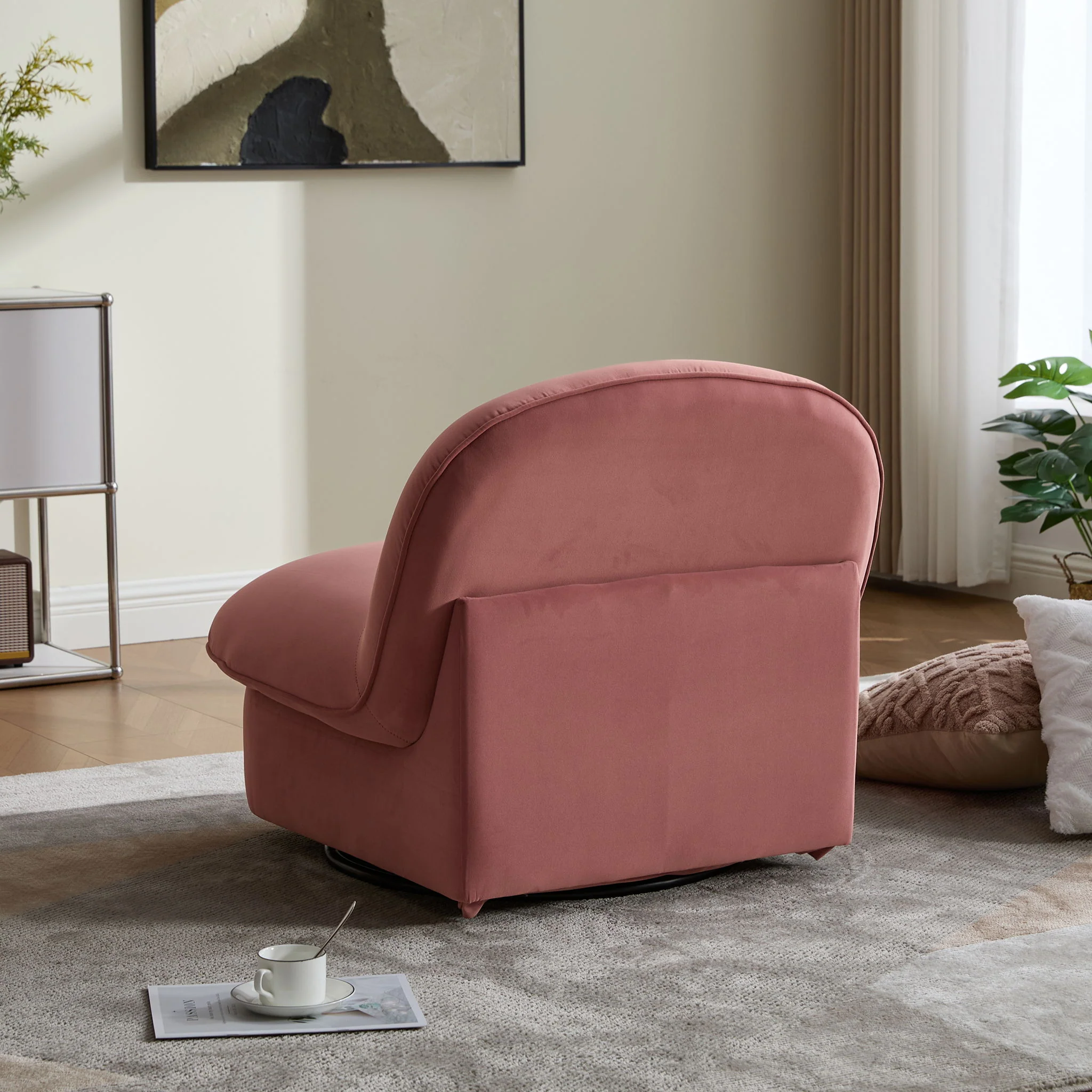 Pumpkin Shaped Swivel Accent Chair, 360 Degree Rotation For Living Room - Image 20