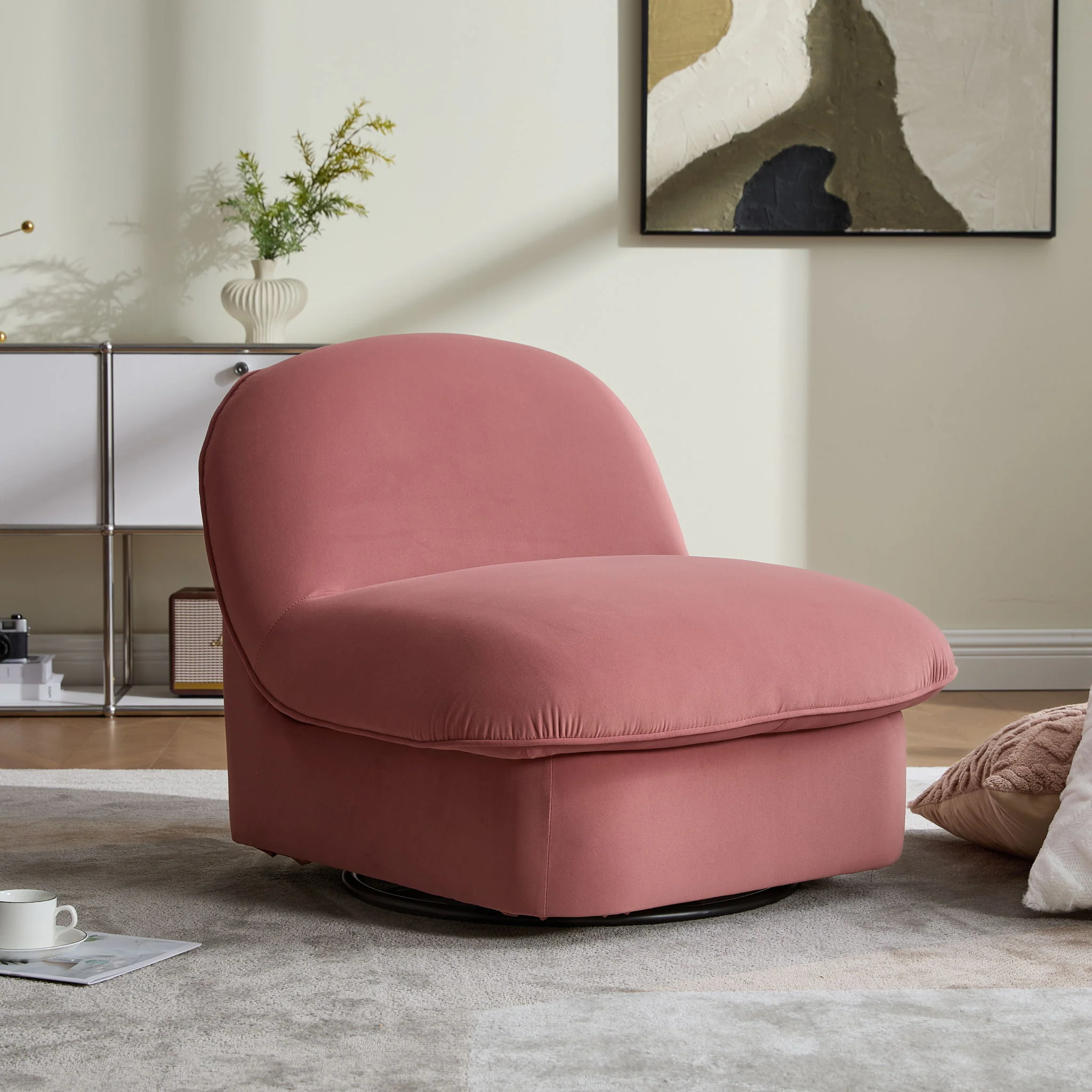Pumpkin Shaped Swivel Accent Chair, 360 Degree Rotation For Living Room - Image 22
