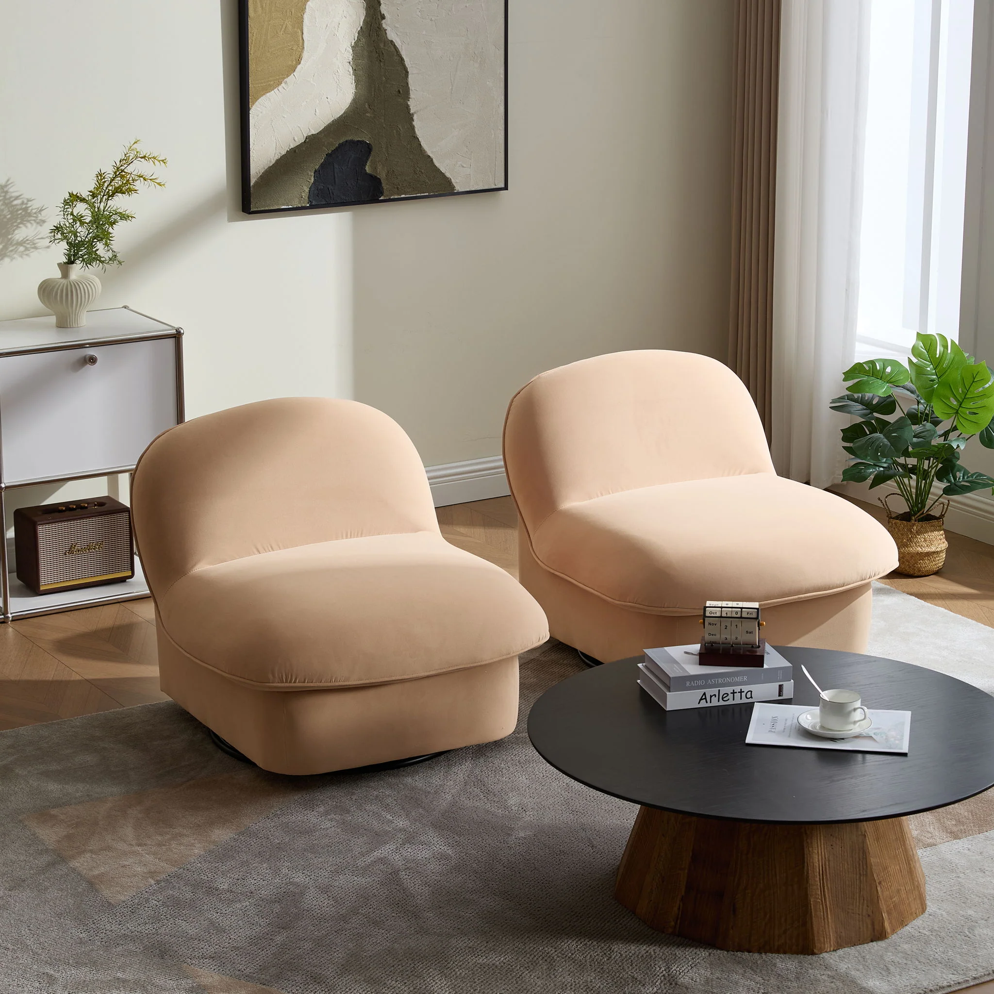 Pumpkin Shaped Swivel Accent Chair, 360 Degree Rotation For Living Room - Image 26
