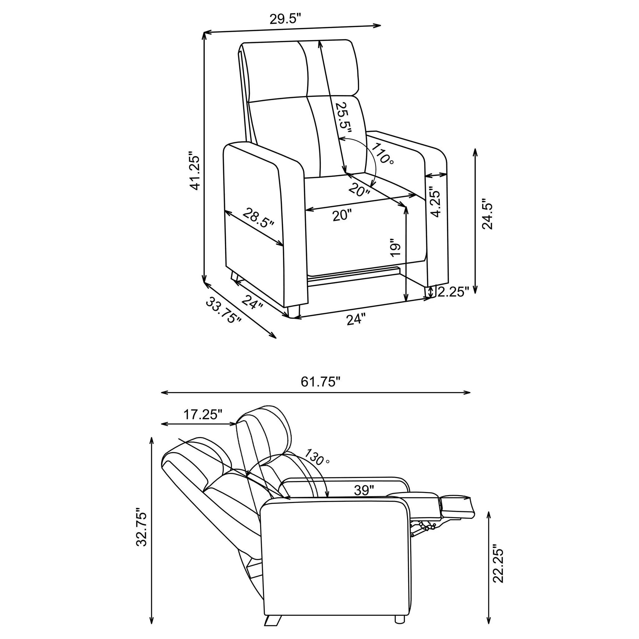 Push Back Recliner - Black - Image 7