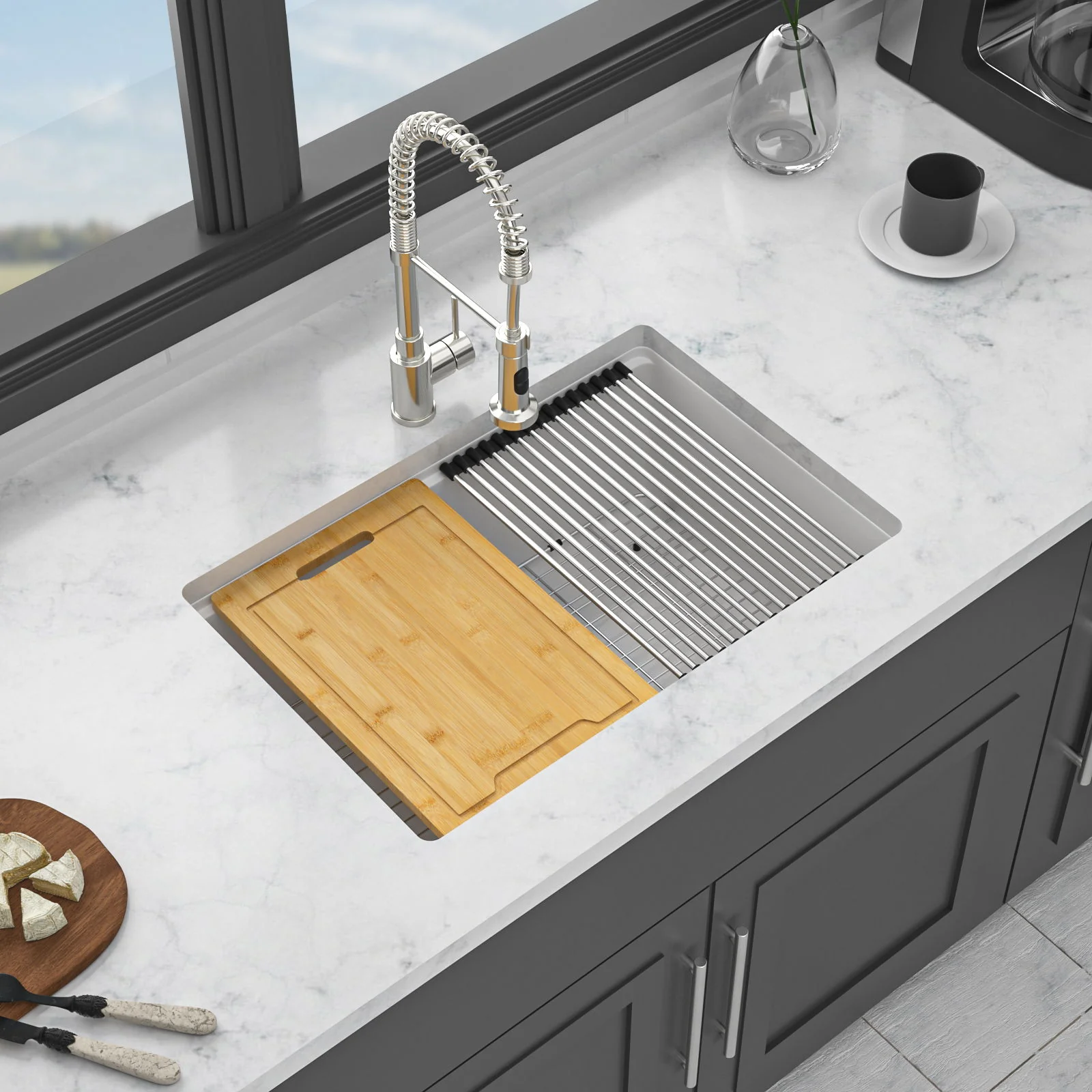 Quartz Kitchen Sink, Composite Workstation, Undermount - Image 11