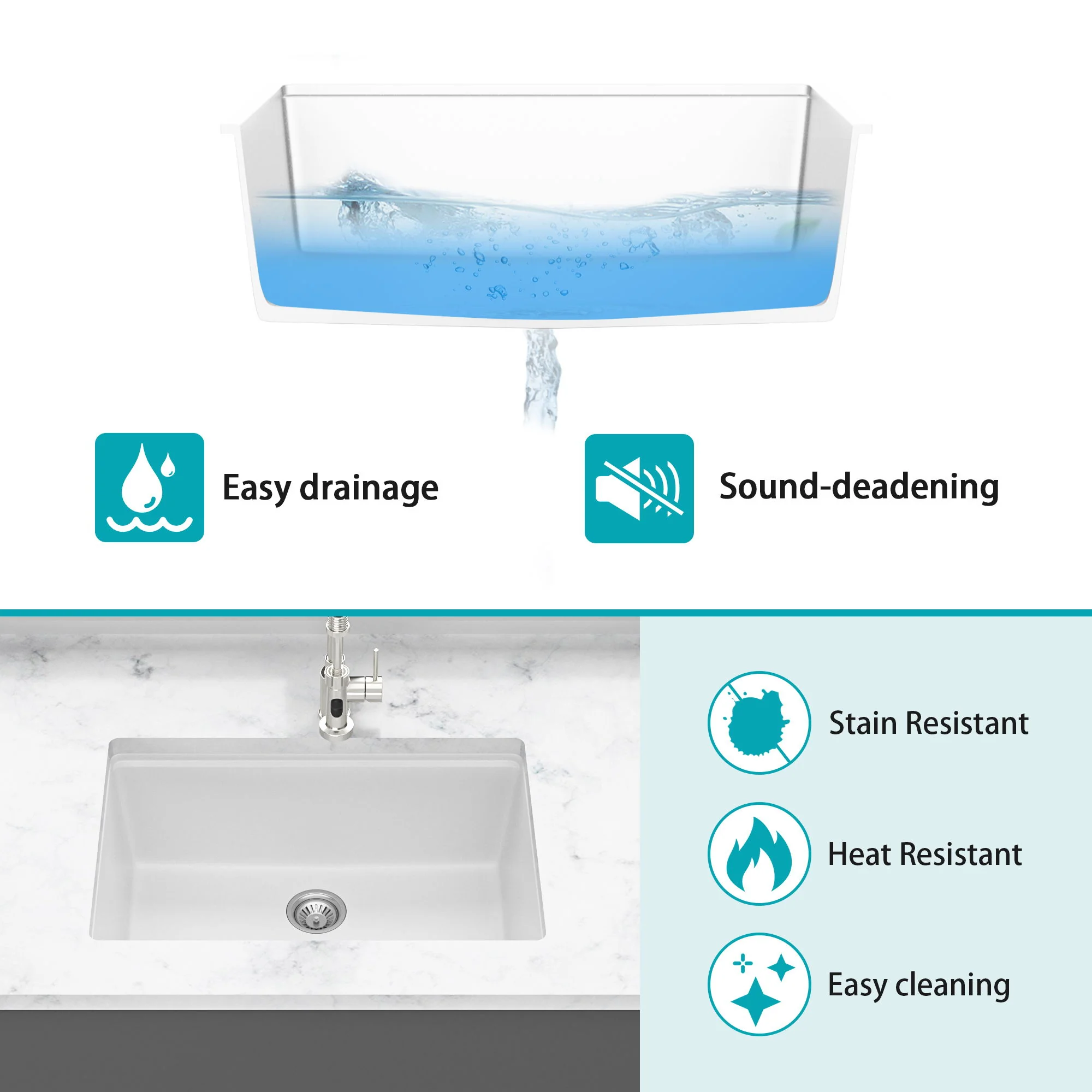 Quartz Kitchen Sink, Composite Workstation, Undermount - Image 13