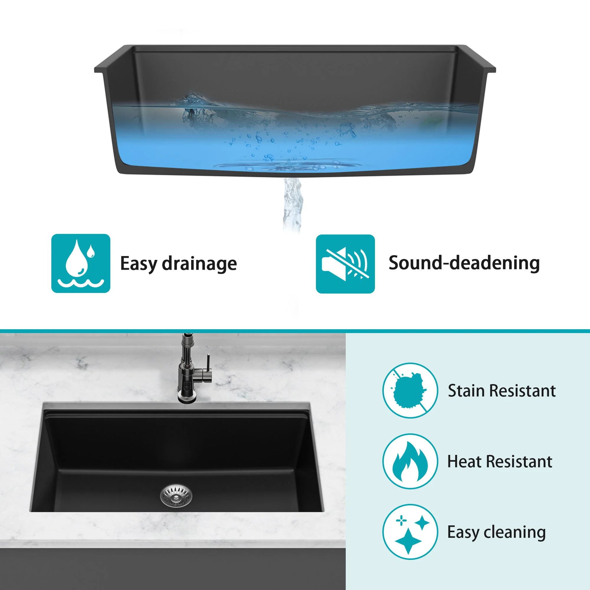 Quartz Kitchen Sink, Composite Workstation, Undermount - Image 4