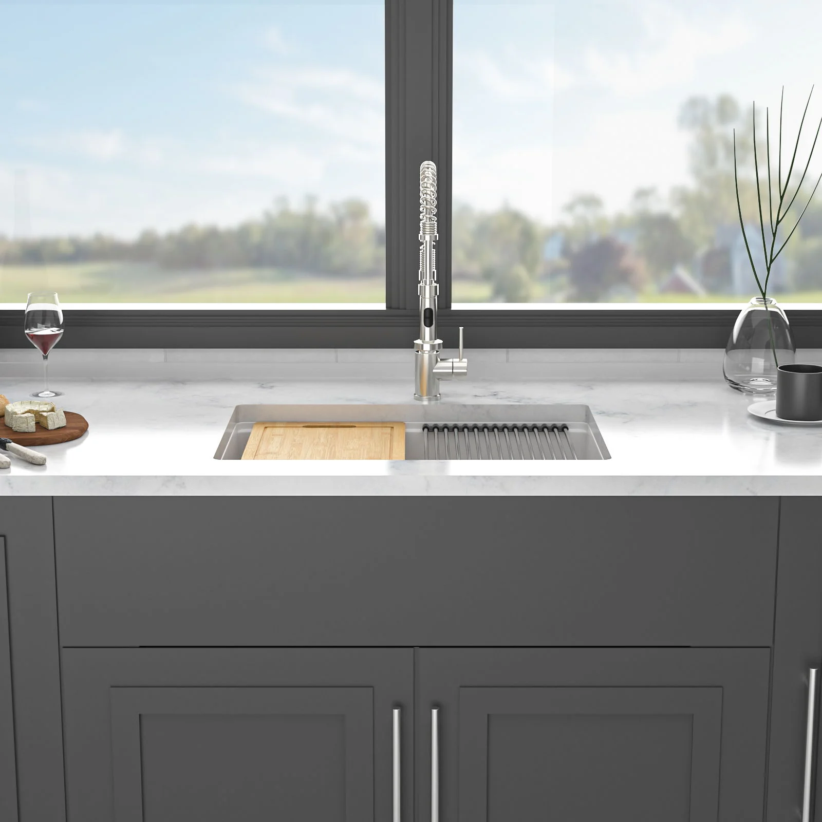 Quartz Kitchen Sink, Composite Workstation, Undermount - Image 8